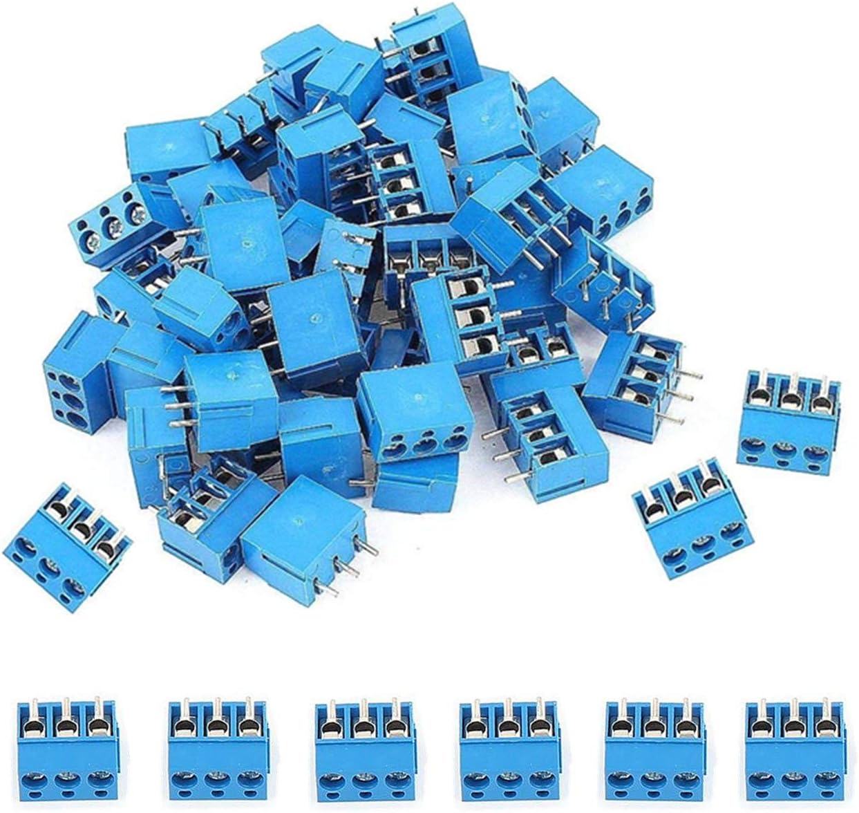 SamIdea 60pcs 3P 5.08mm Pitch 3Pin PCB Mount Screw Terminal Block Arduino Socket Strips,Blue
