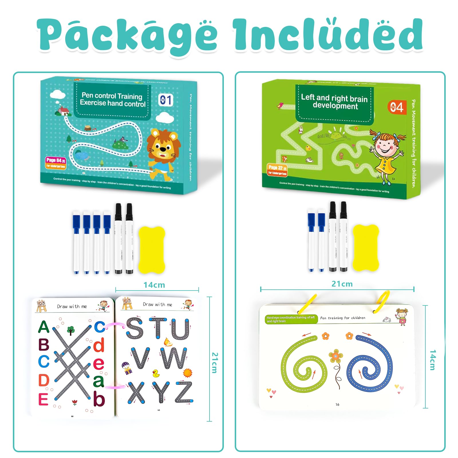 Scribble Smart Workbook Libro per Imparare a Scrivere Cancellabile Pregrafismo Riutilizzabile Prescolare Attività Bambini 3-6 Livello 1+4