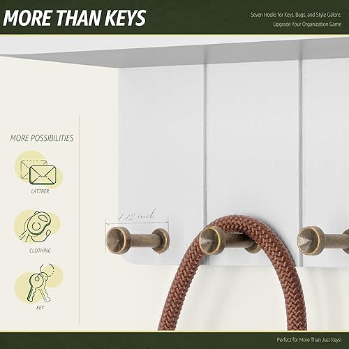Miniatura 4 de Rebee Vision Soporte decorativo para llaves de pared, soporte para llaves y correo para pared con 7 ganchos y organizador de estantes para