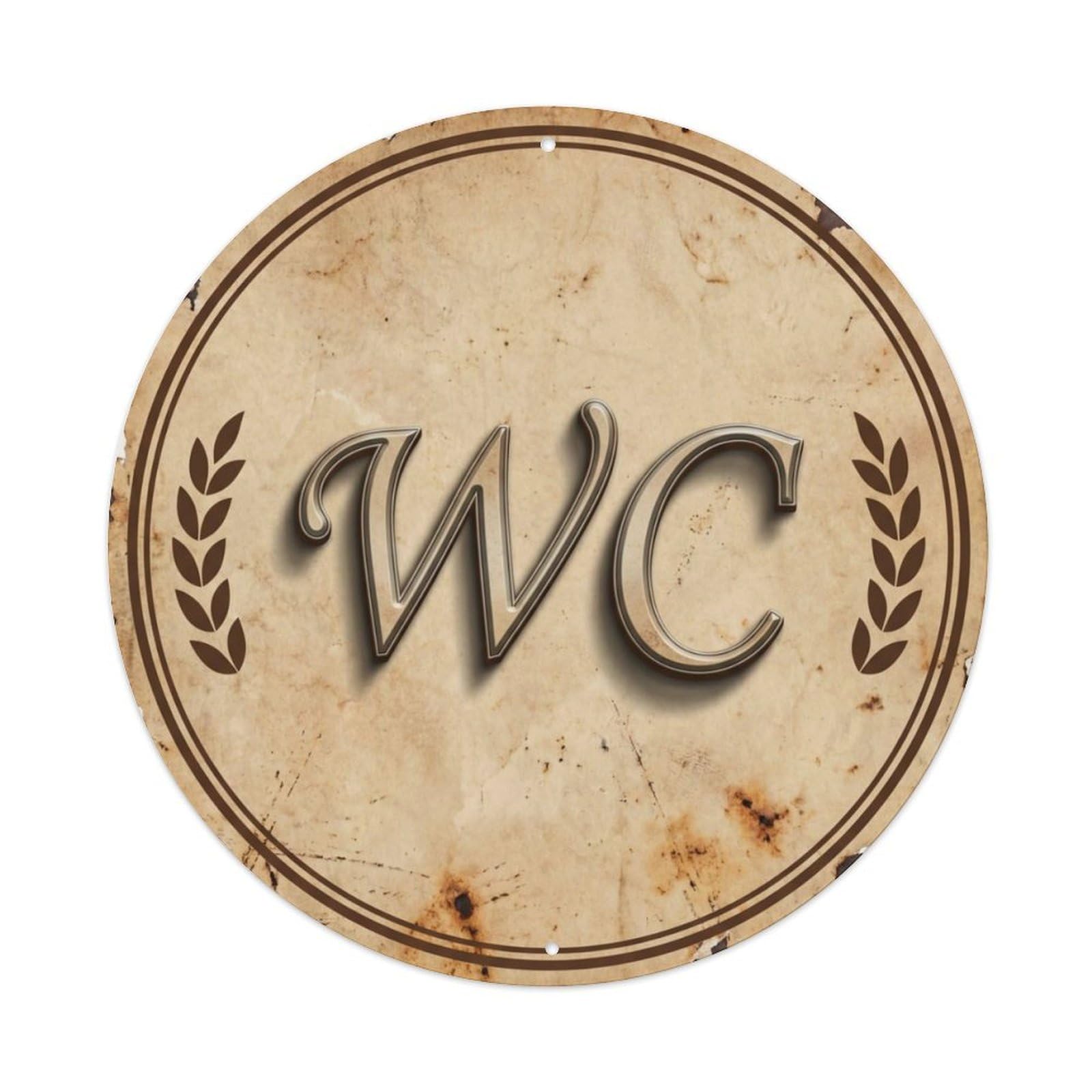 Fqcyn Style Toilet （Wc） Graceful Vintage Emblem Metal Tin Sign Plaque Wall Decor For Cafe, Club Bar, Office, Home Garden Round Metal Poster 8X8inch
