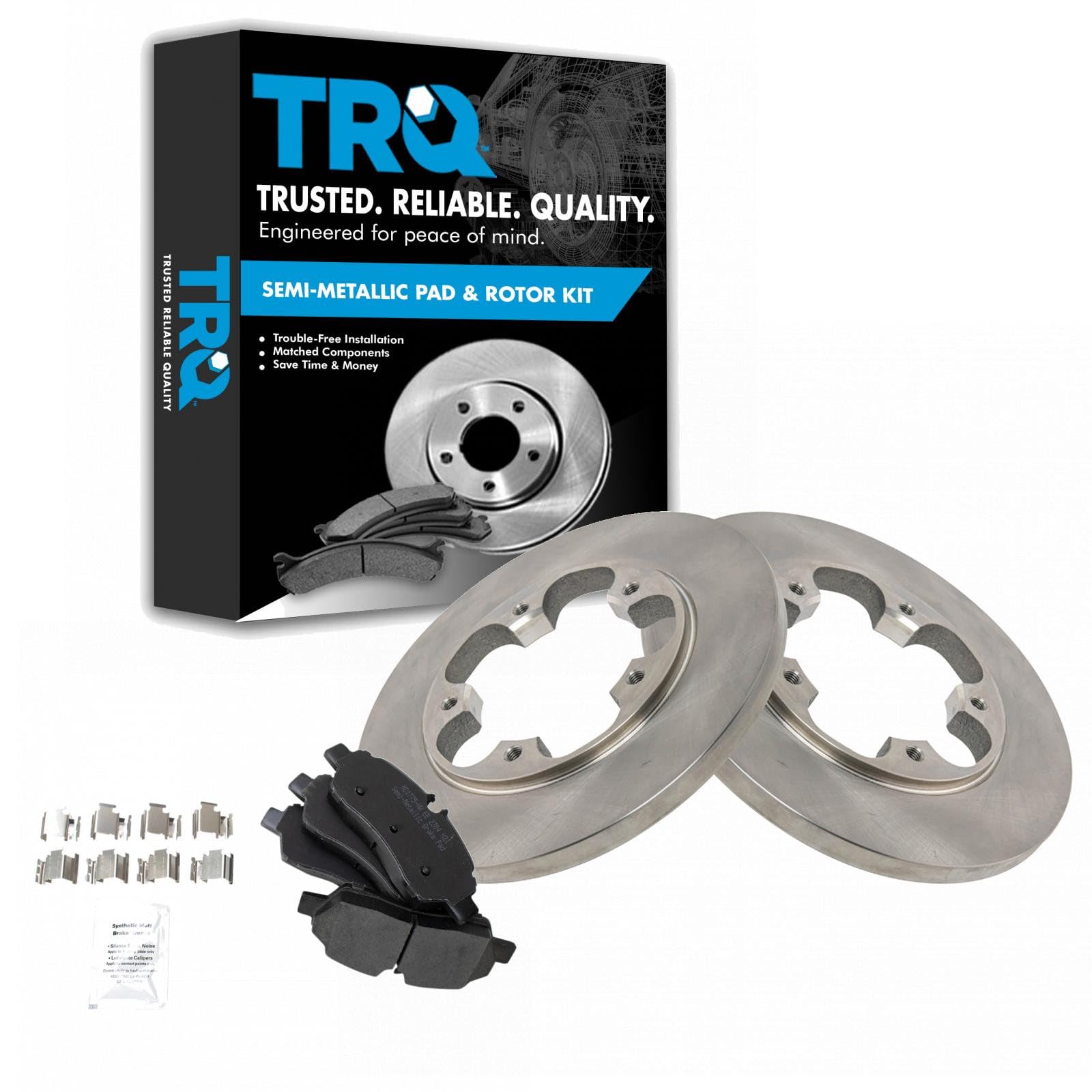 TRQ Rear Brake Pad and Rotor Set Semi Metallic Solid Rotors