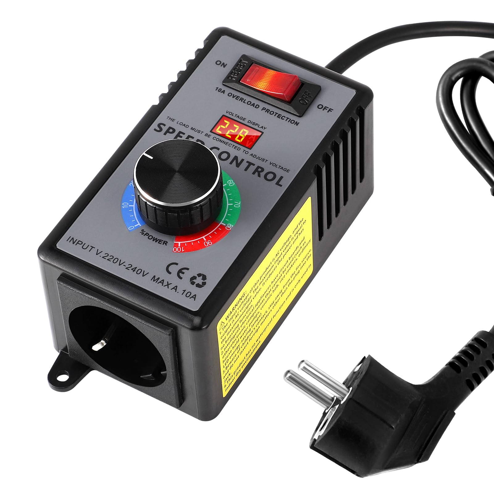 AC 230V 4000W Drehzahlregler, Drehzahlregler Motor Stufenloser Spannungsregler mit Überlastschutz & Flammenhemmendem ABS-Gehäuse, Motor-Geschwindigkeitsregler für Winkelschleifer, Gebläse, Lötkolb