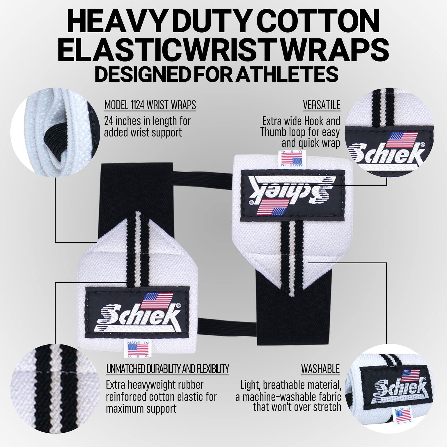 Schiek Line Wrist Wraps 24 Inch White
