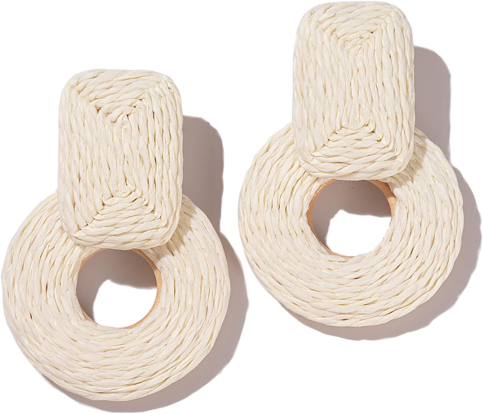 Statement Raffia Earrings Cute Boho Earrings Rattan Dangle Earrings Handmade Straw Wrap Earrings Summer Drop Dangling Earrings for Women