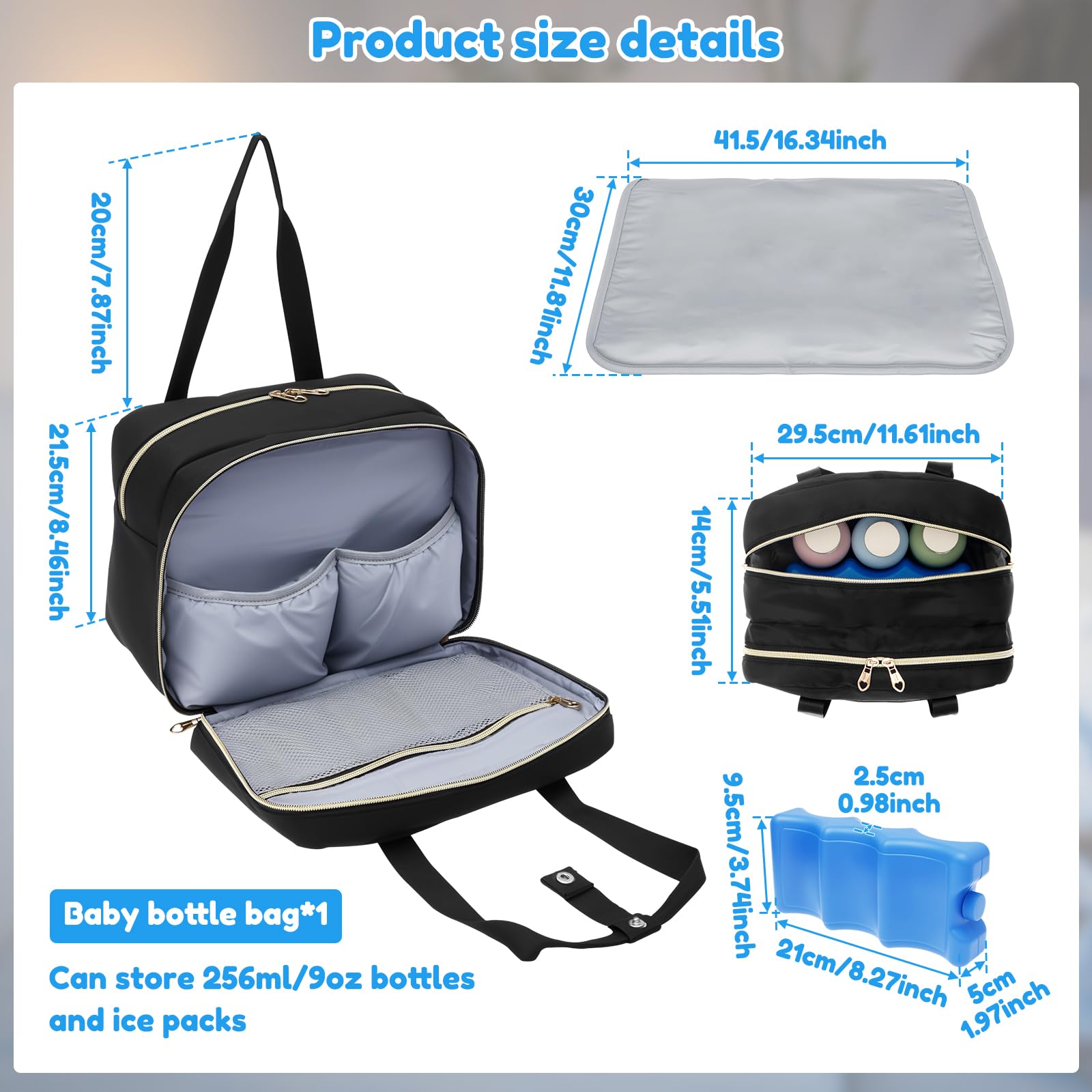 Sac Isotherme Tire Lait 29x21.5x14cm pour Tire-Lait Maternel avec Sac à Glace et Tapis étanche Sac Portable Tire Lait pour Tire-Lait et Accessoires