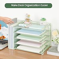 Vista 5 de AUPSEN Green Desk Accessories Organizer,5-Tier Letter Tray Paper Organizer with Adjustable File Holder, Desktop Office Desk Accessories for Office