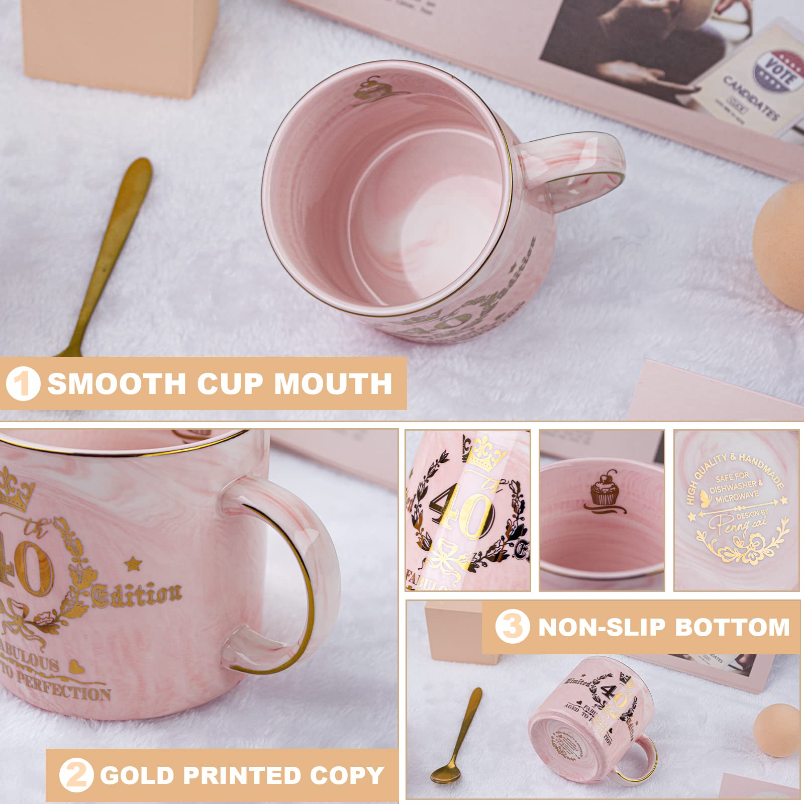 Tasse Café Céramique 40 Ans Femme - 400ml, Impression Or, Cadeau Anniversaire Personnalisé Avec Boîte