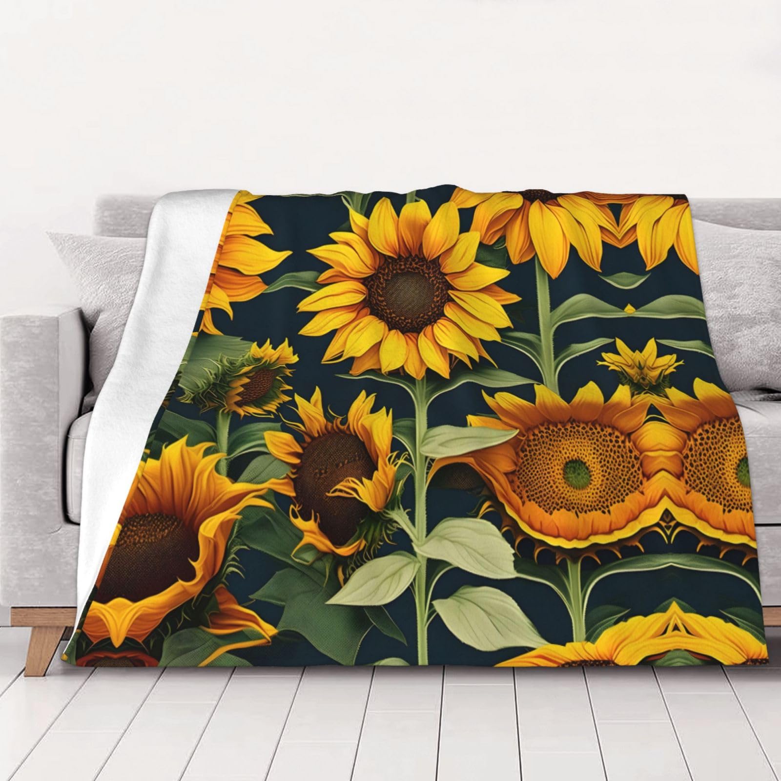 Couverture polaire tournesol 152x203 cm en flanelle de peluche pour lit et canapé