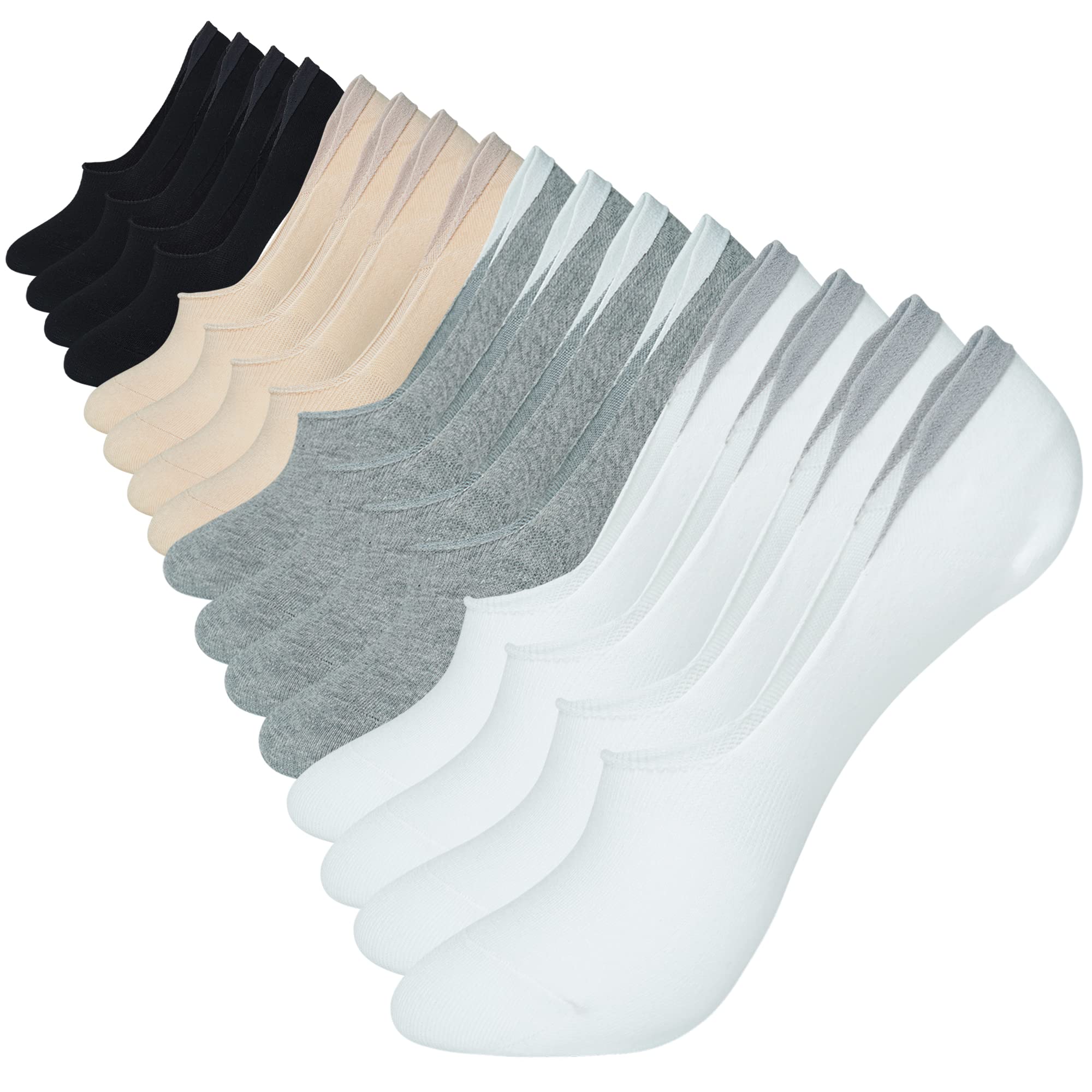 YEJIMONG No Show Socks - 8 paia di calzini da donna, antiscivolo, sottili, in cotone, invisibili, piatti