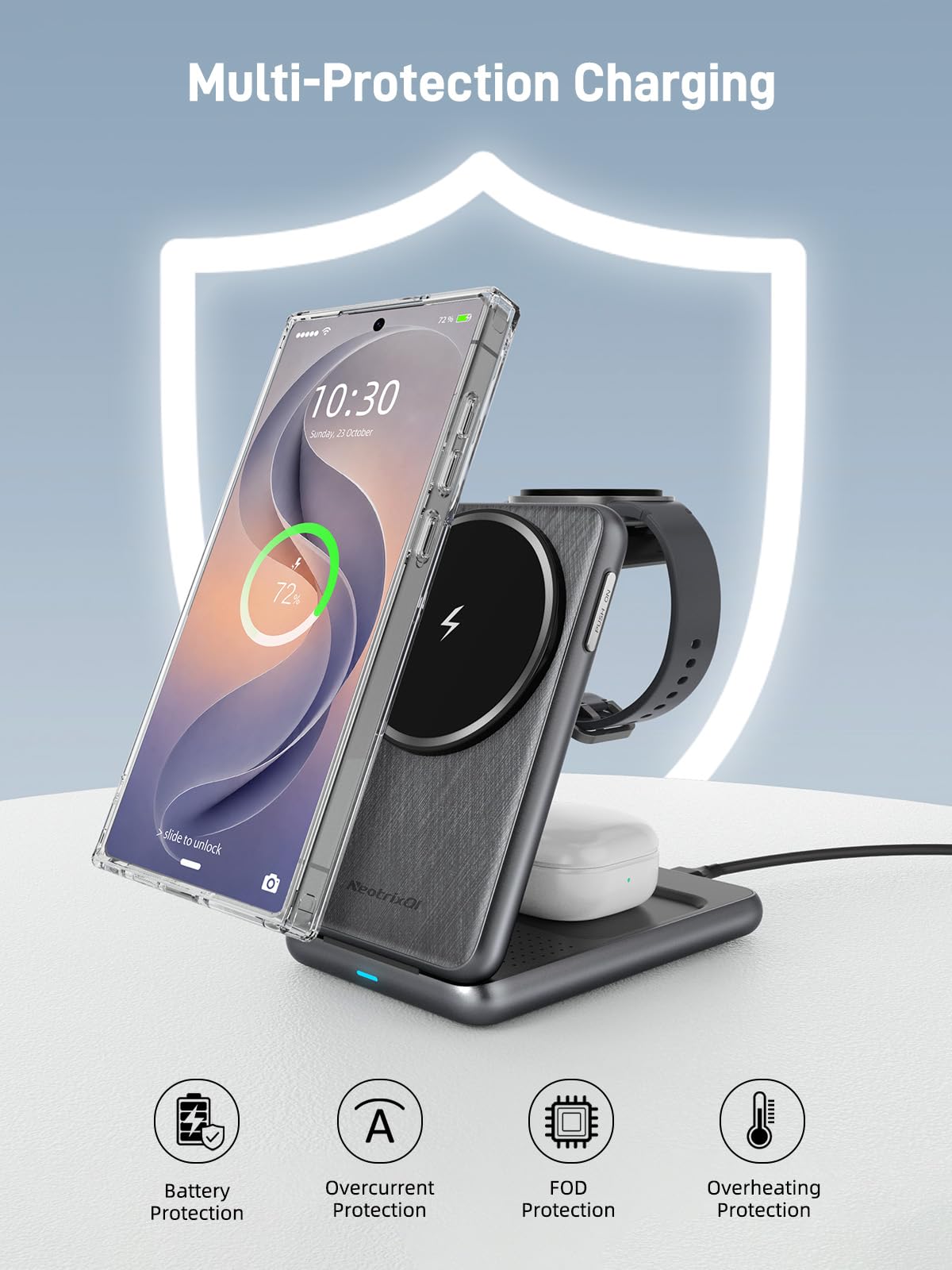 Magnetyczna ładowarka bezprzewodowa do Samsung Galaxy S25 Ultra S24, składana ładowarka Mag-safe Ładowarka do zegarka Samsung kompatybilna z Galaxy Watch Ultra 7 6 Galaxy Buds 2 (Zwart)