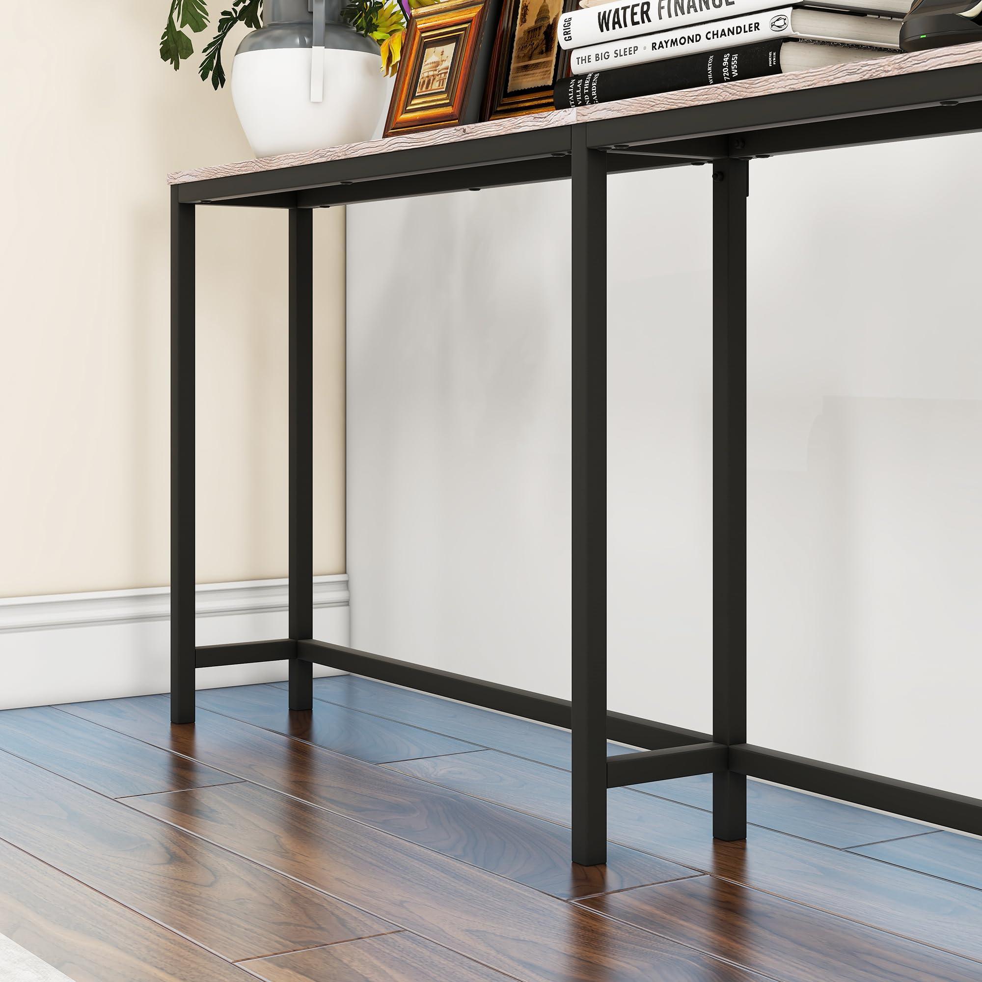 Mesa consola de 70.8 pulgadas con puertos USB, mesa de sofá con estación de carga, mesa de entrada estrecha, mesa de pasillo delgada, arce 4
