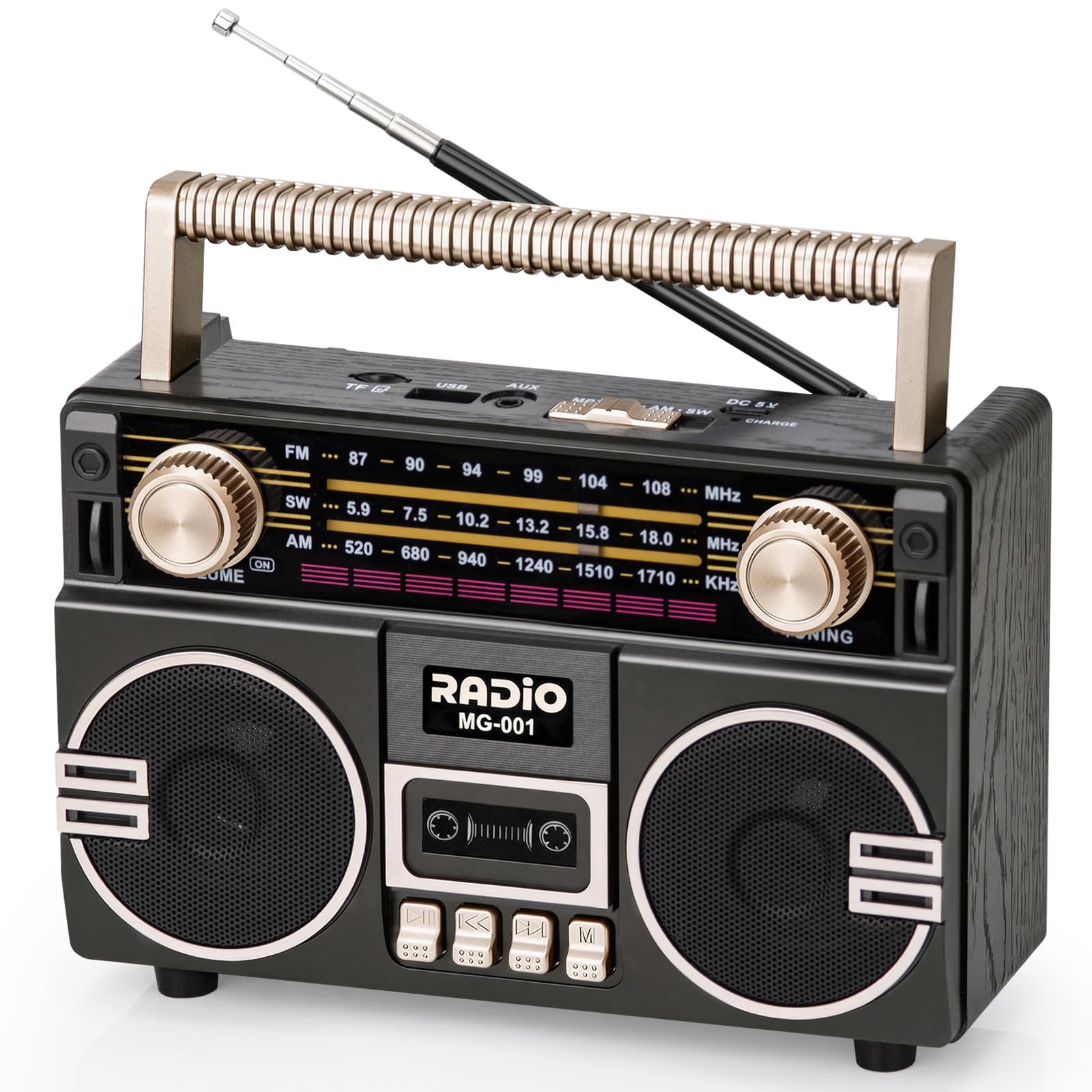 Tendak Radio Rétro AM/FM/SW, radio nostalgique avec batterie de 1200 mAh, radio de voyage avec Bluetooth 6.0, radio de cuisine compatible avec fonction USB/TF/AUX, grand haut-parleur de 5 W