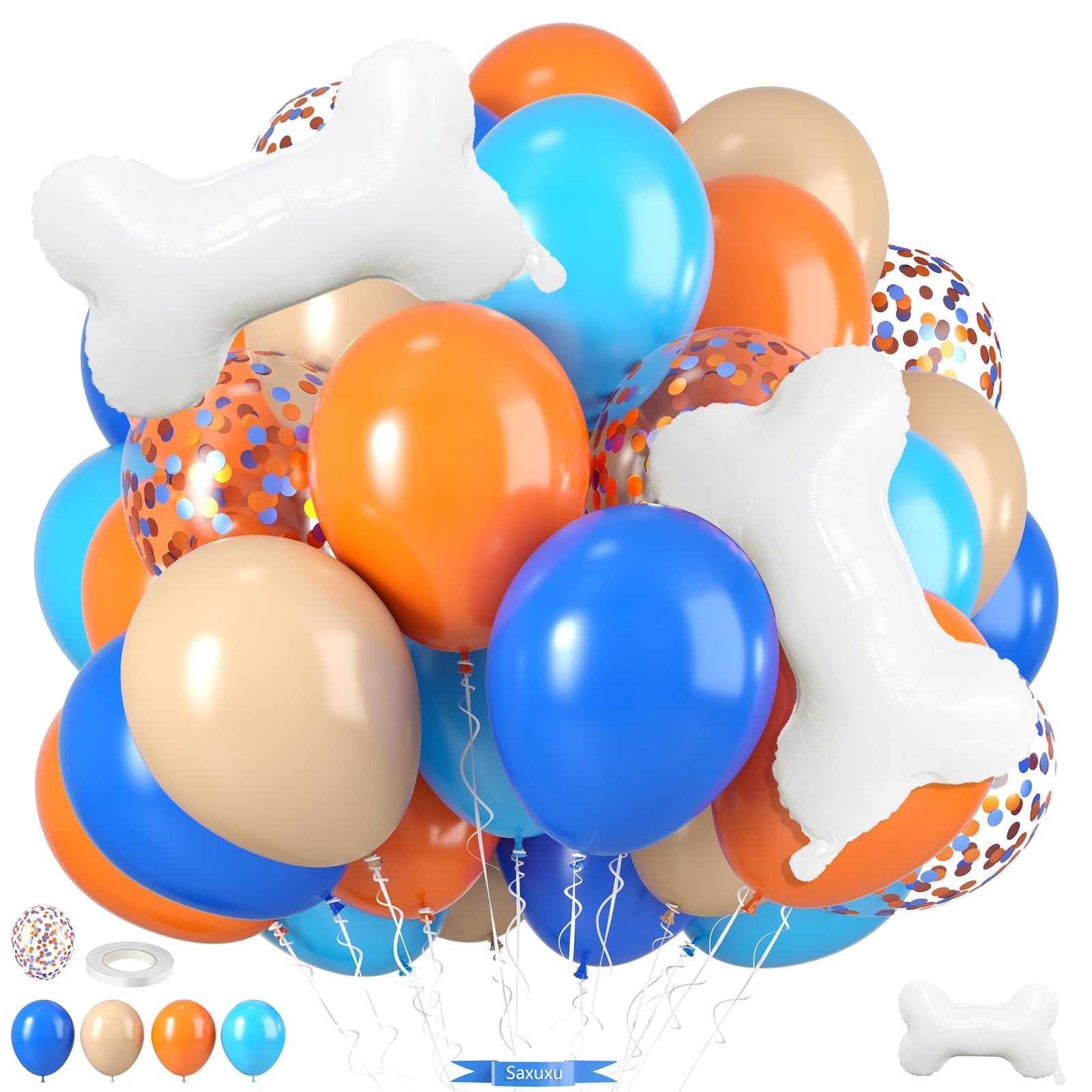 Orange and Blue Balloons, Royal Light Blue Confetti Orange Latex Birthday Balloons with Bone Foil Balloon for Girl Boy Birthday Party Graduation Baby