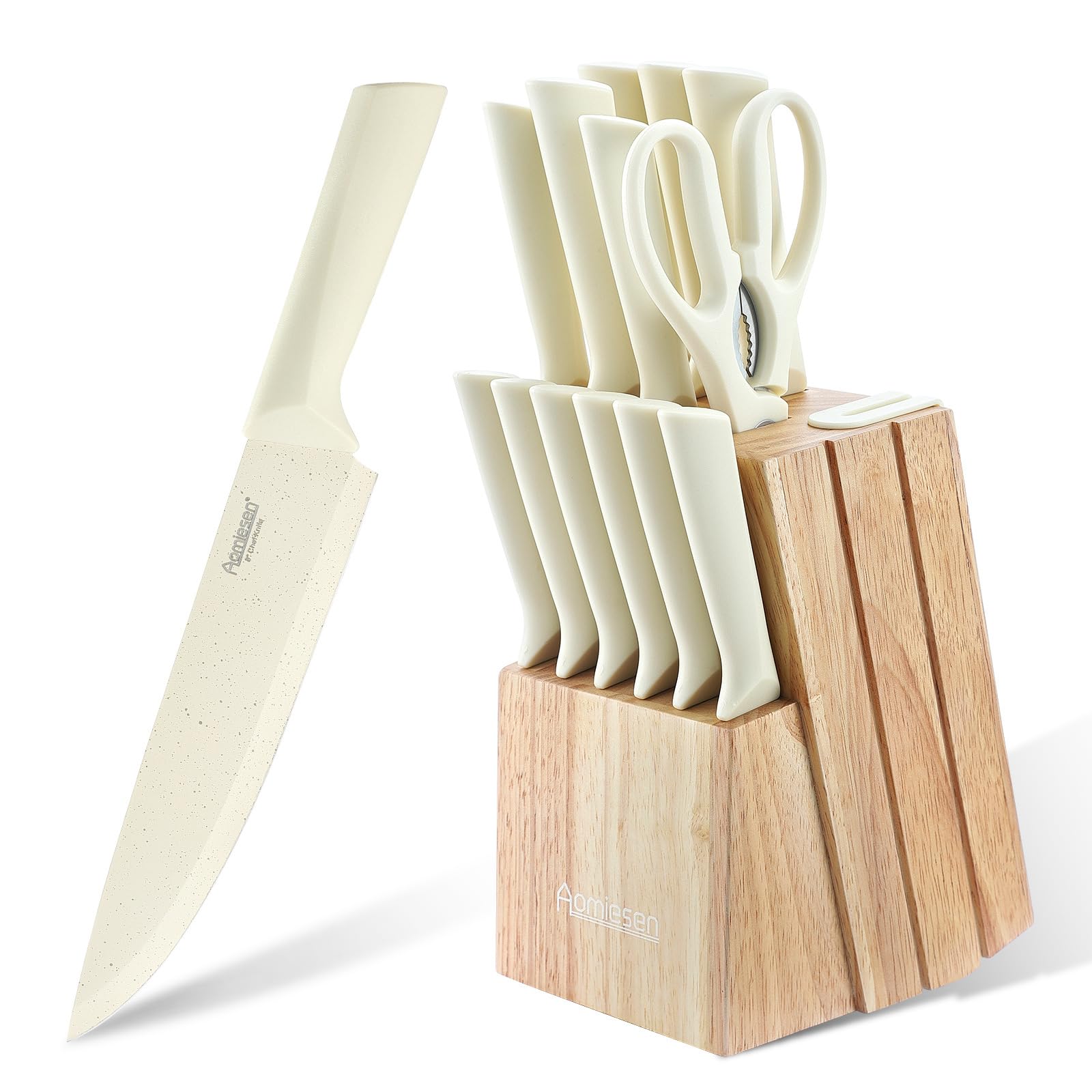 Stainless Steel Knife Set Knife Block Sets with Built-in Sharpener 15-Piece Block Set with Block and Ergonomic Handles