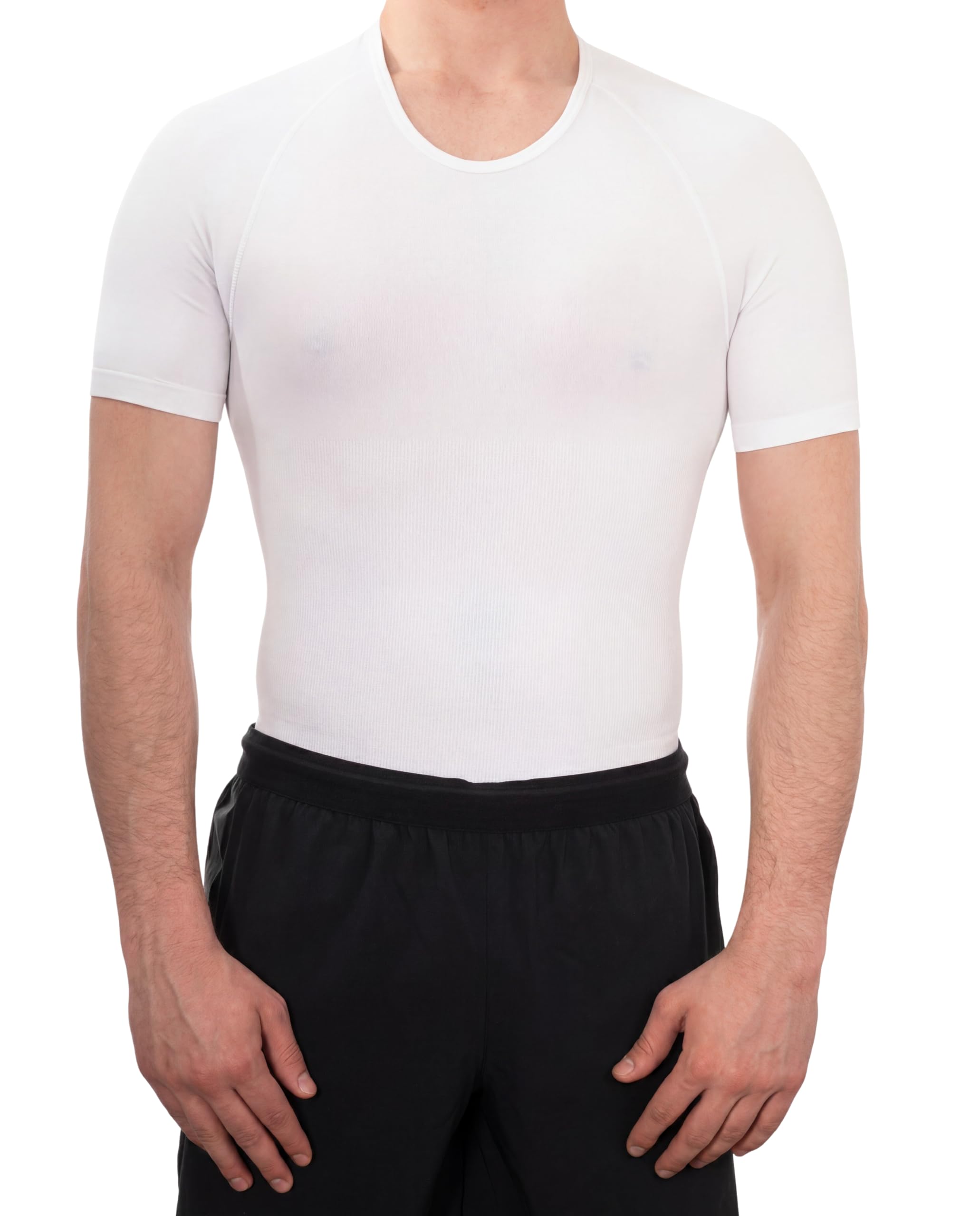 Gynecomastia Solutions Men's White Seamless Compression Shirt For Chest And Stomach Smoothing Undershirt