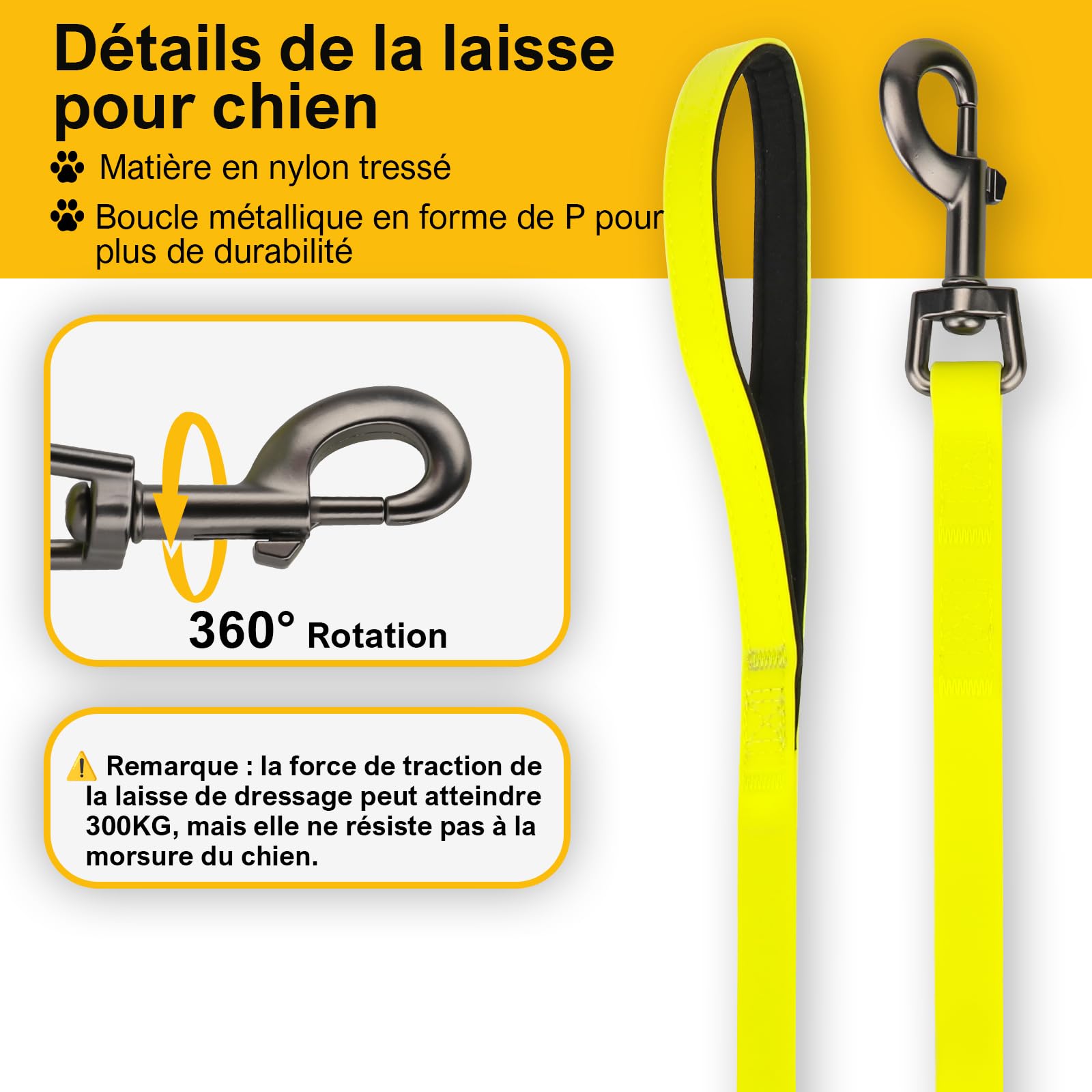 Longe pour Chien 10m, Laisse Chien avec Deux Poignées, Sac de Rangement Longue Corde, Laisses de Dressage pour Chiens Solide, Laisse pour Chiot/Gros/Petit (Jaune-Vert 01, 15m)