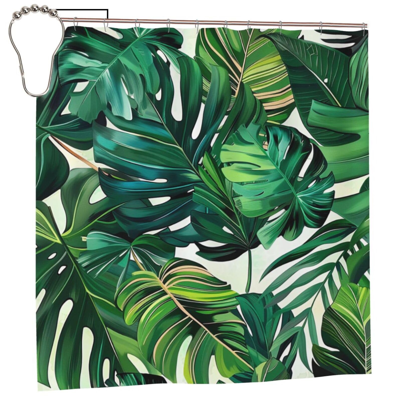 BWWHCCTI tropical leaves Printed Shower Curtain With 12 Iron Hooks Opaque Quick Drying Waterproof Shower Curtains Sets For Bathroom 183x183 CM