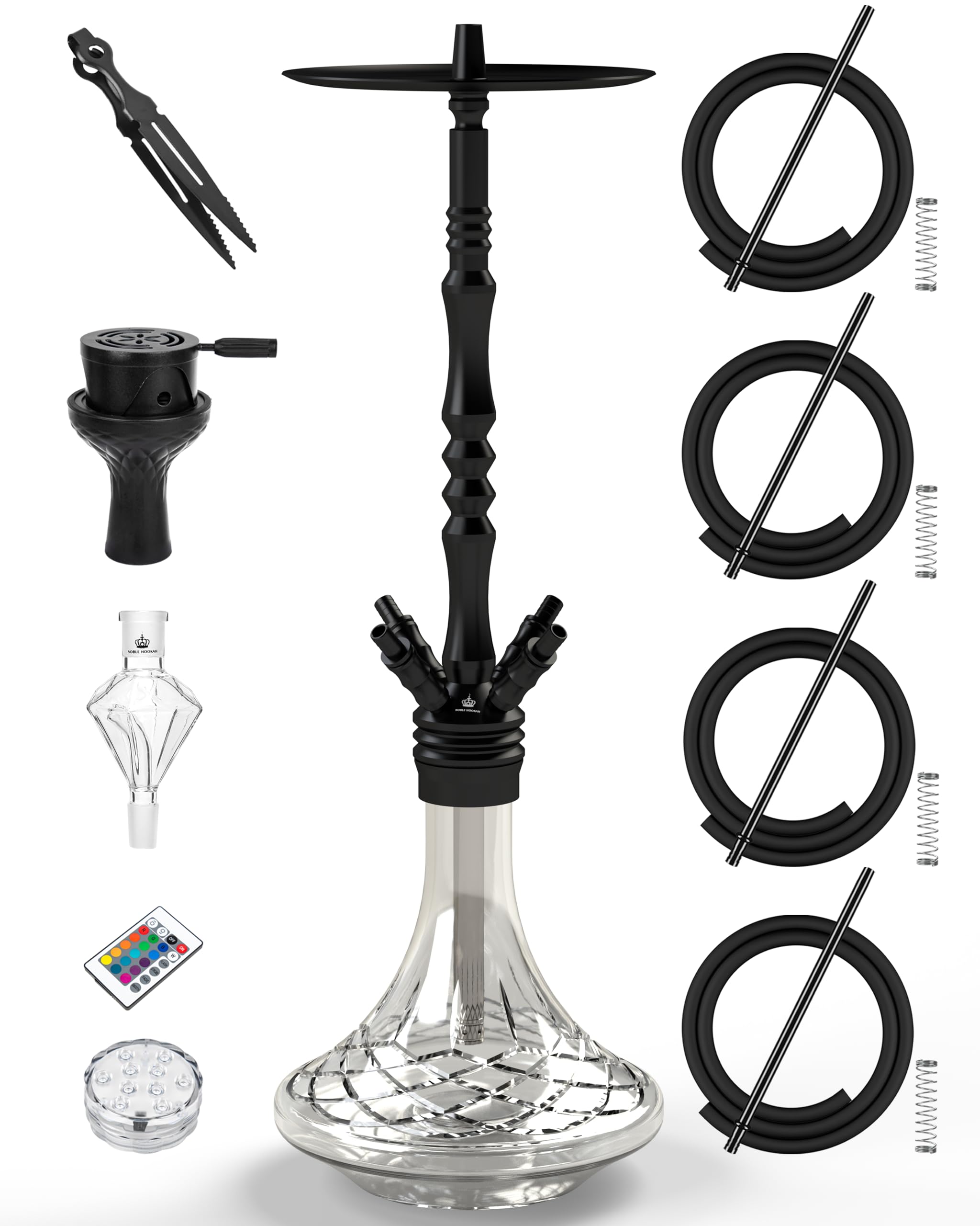 NOBLE HOOKAH 95cm Shisha Set 4 Anschlsse mit LED Licht Shisha Kopf XXL  Shisha 4 Schlauch aus Aluminiumrohr mit Molassefnger,Ausgestattet mit 4  Silikonschluchen und Griff : Amazon.de: Elektronik & Foto