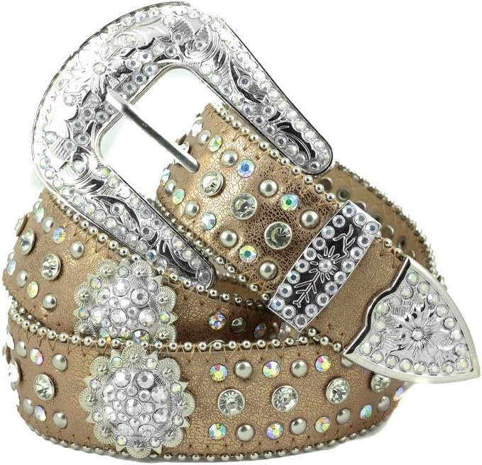 Deal Fashionista DARK BEIGE BERRY Western Rhinestone Bling Studded Removable Buckle Belt