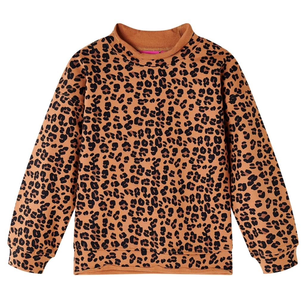 Vidaxl Light Cognac Kids' Sweatshirt Children Long Sleeves Pullover Leopard Print 104
