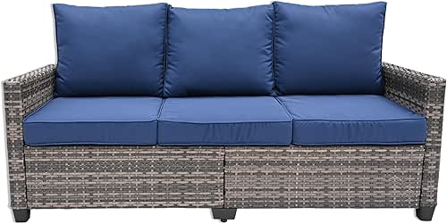 All Weather Wicker Patio Couch, 3 Seats Patio Sofa with
