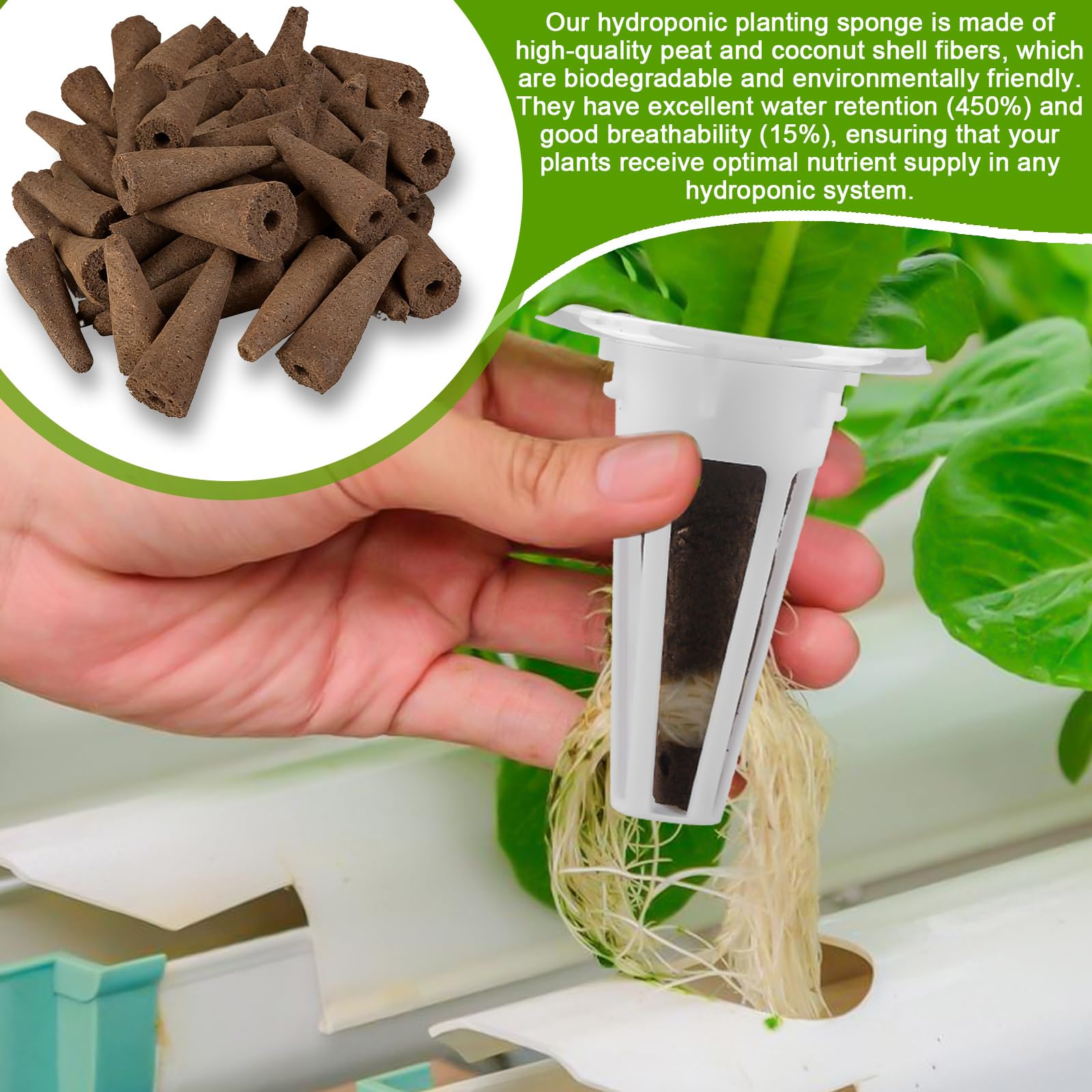 PORFOYO 100 spugne per crescita, spugne coltivate di ricambio, spugne per la crescita delle radici, spugne idroponiche, kit per la coltivazione idroponica