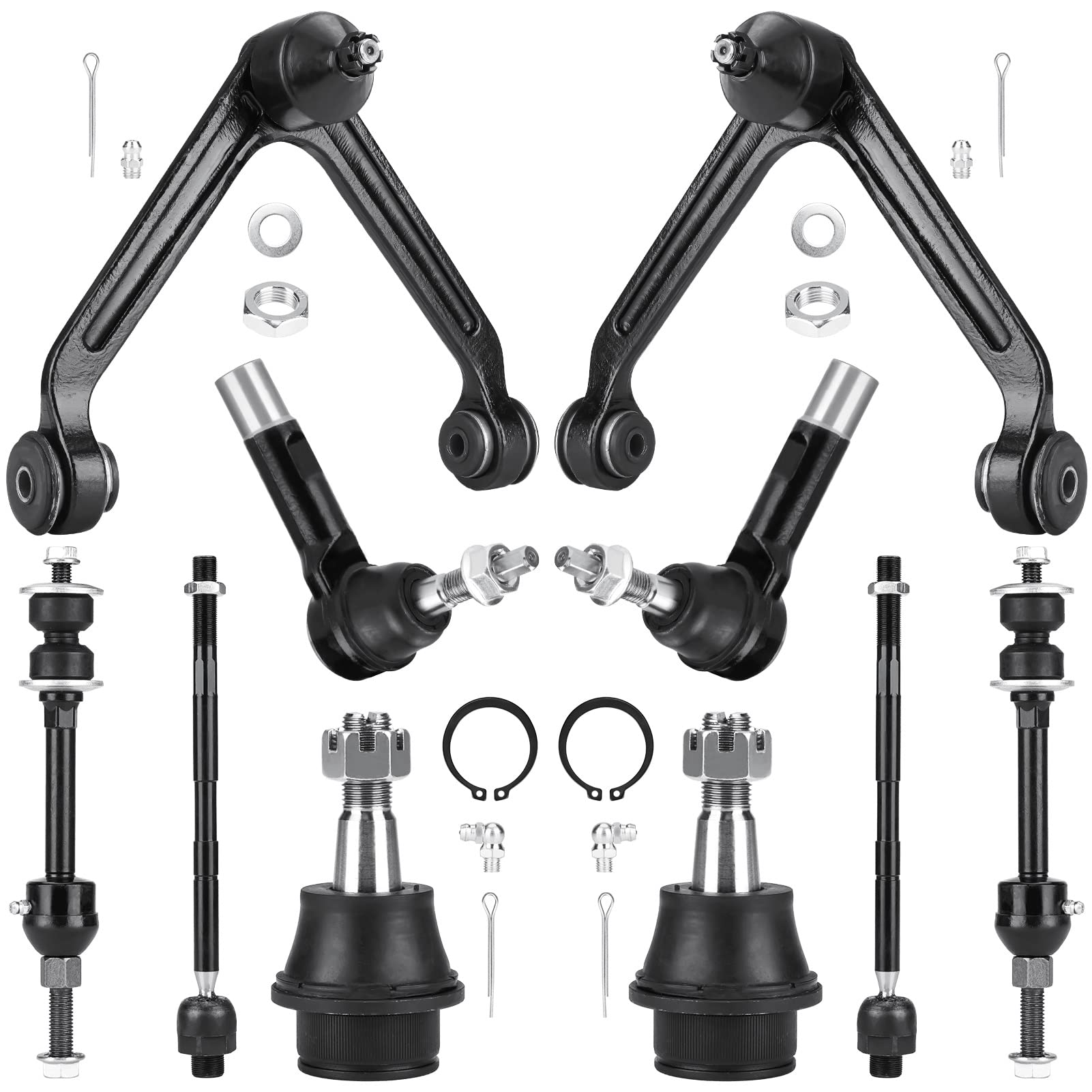 Autsurles 10 Pcs Set 2WD RWD Front Suspension Kit Upper Control Arms Lower Ball Joints Outer Inner Tie Rod Ends Front Sway Bar Links Fit for 2002 2003 2004 2005 Dodge Ram 1500
