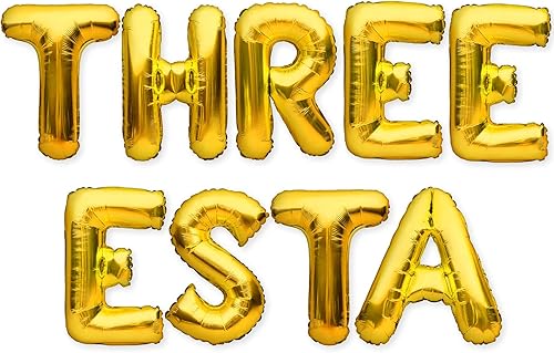 Globo de aluminio dorado de tres esta para decoración y suministros para fiesta de tercer cumpleaños disponible en Yaxa Peru