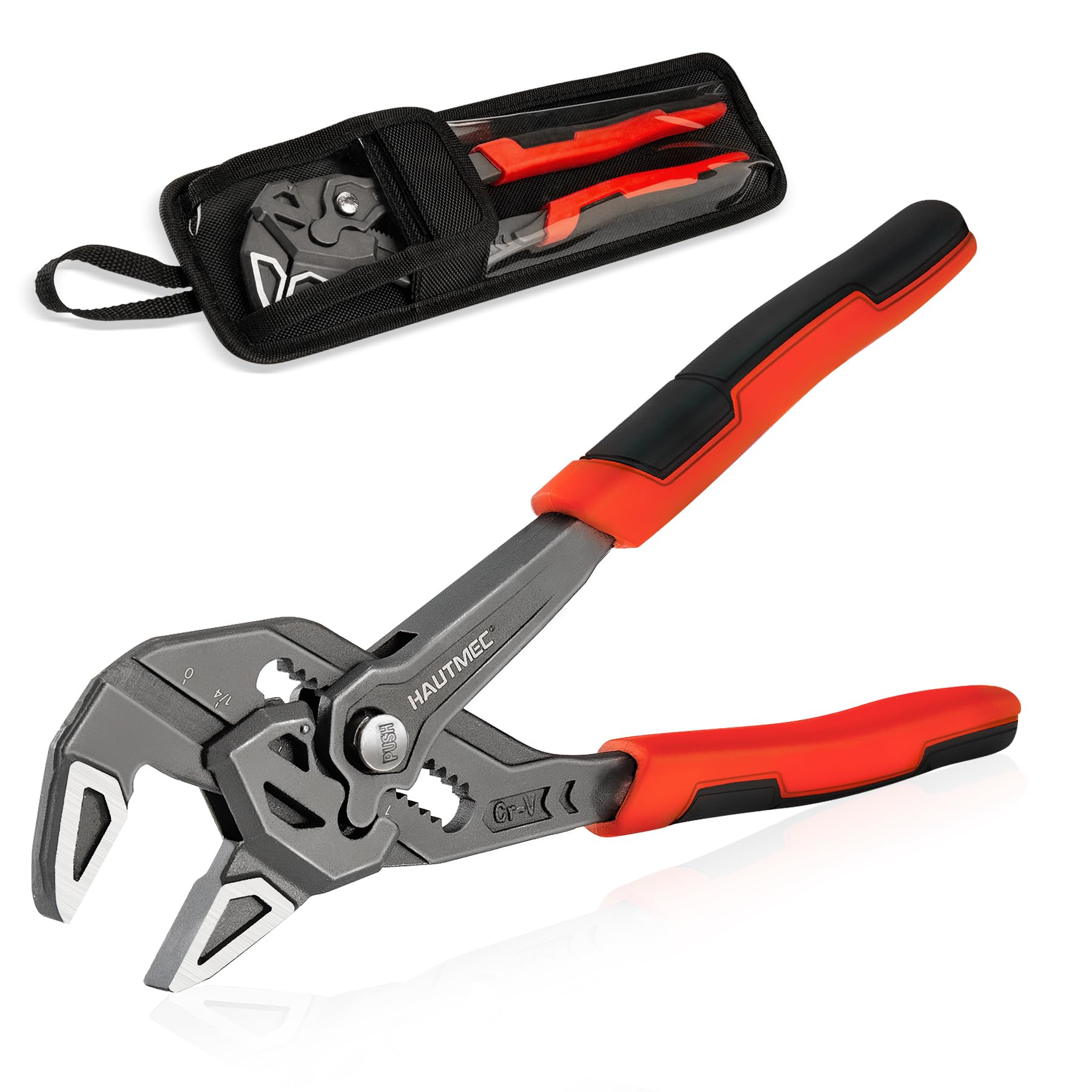 HAUTMEC Adjustable Pliers Wrench,180mm Smooth Jaw Parallel Pliers, Adjustable Spanner, CR-V Steel & Phosphated Rust-Resistant, SAE/Metric Scale, Storage Belt Pouch for Professional Plumbing & DIY