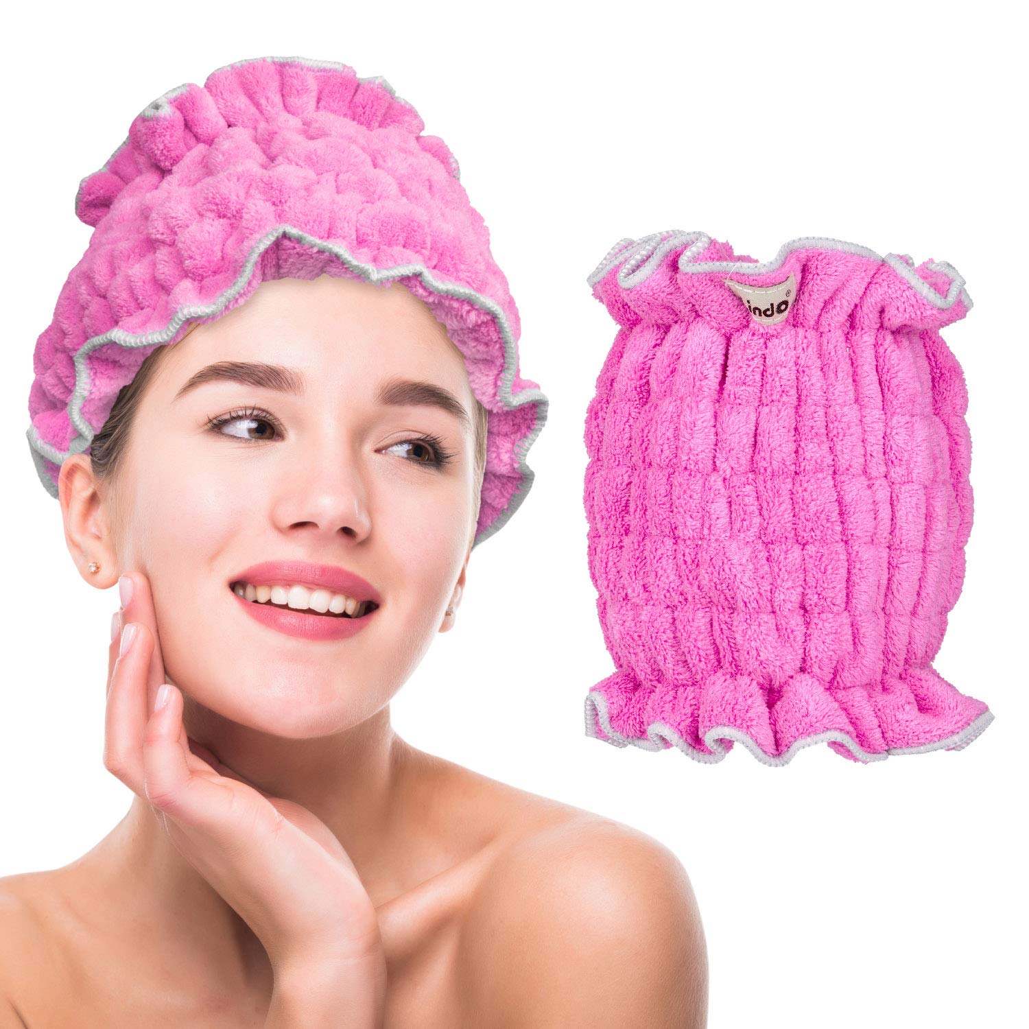 Lindo Hair Crown - Fast-Drying Hair Towel, Absorbs Water 3X Faster, Ultra Soft Microfiber, One Size Fits Most (Pink)