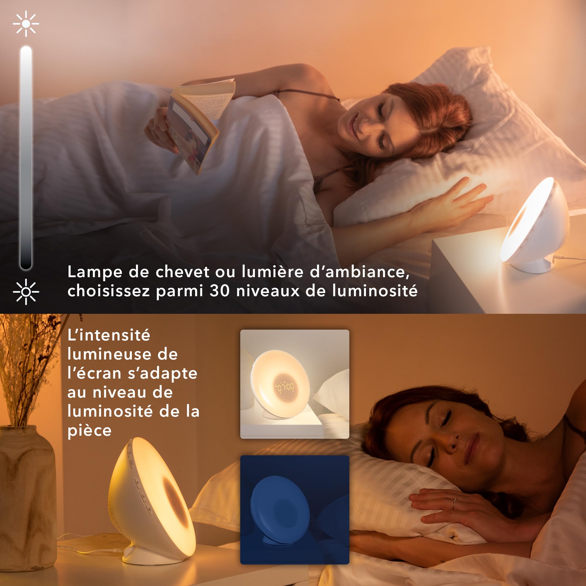 Lanaform - WL-100C - Simulateur D’aube Et De Crépuscule Connecté - Réveil Lumineux - Imite Le Lever Et Le Coucher Du Soleil - Aide À L'endormissement Avec Sons Neutres Et Ondes Alpha - 2 Alarmes