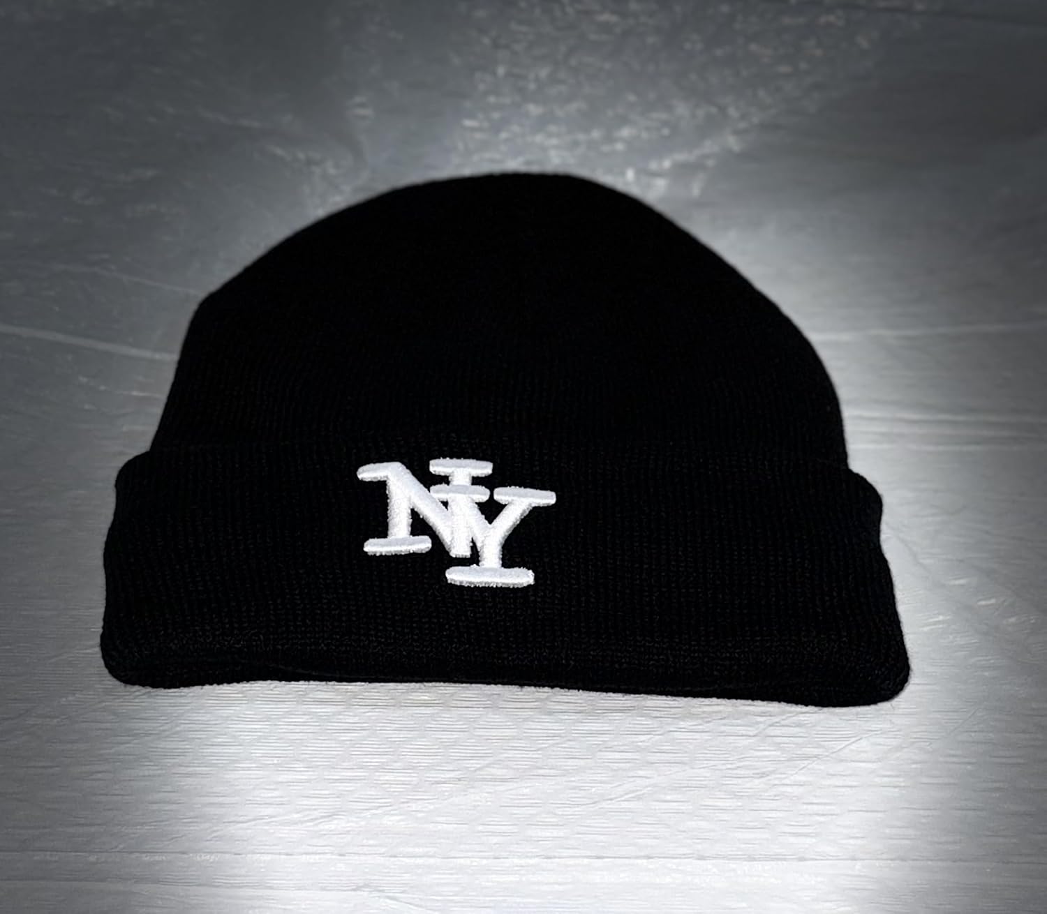 NY Winter Knit Beanie with Logo, Unisex - One Size - Black - Insulated Comfy Hats, Cuffed Design - Image 5