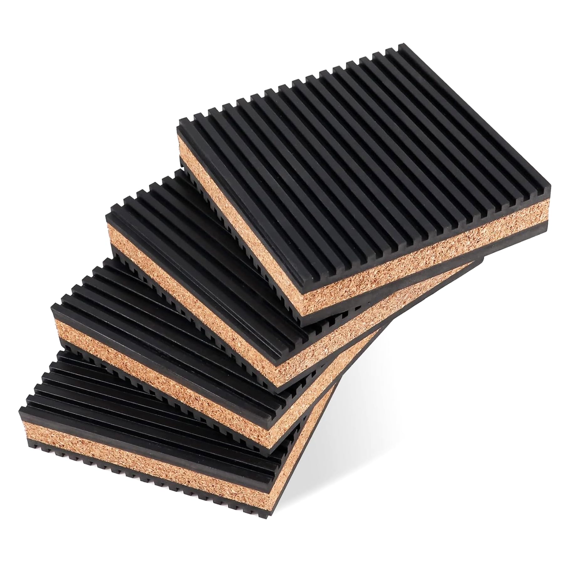 Biella 4 Pack Rubber Anti-skid Vibration Pads With Cork Material 4" X 4" X 7/8" For Air Conditioner,hvac System, Compressors, Washer And Dryer Noise And Vibration Reduction