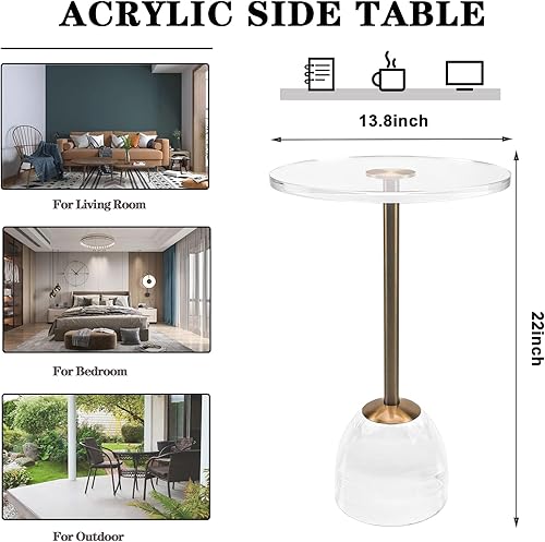 Miniatura 51 de Mesa auxiliar de acrílico transparente, mesa auxiliar gruesa con metal de latón cepillado, mesita de noche transparente, mesas de bebidas para sala