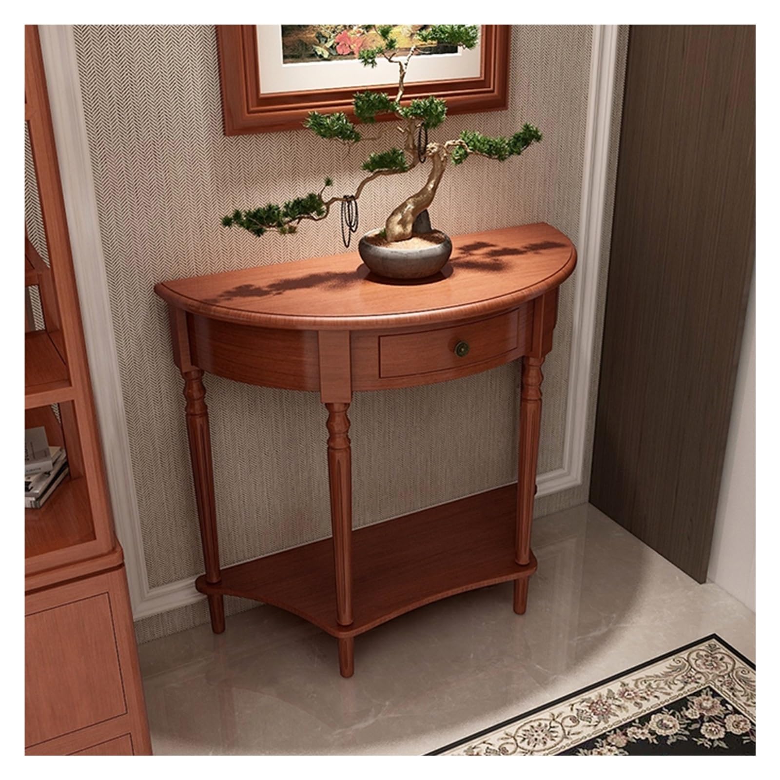 Mesa de sofá semicircular para sala de estar y decoración de pasillo con mueble de madera