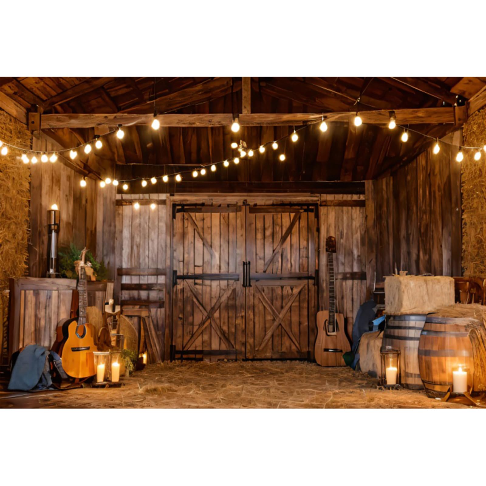 YongFoto 3x2,5m Occidentale Fondali per feste Rustico Casa in legno Magazzino Fienile Paglia Chitarra Selvaggio West Fotografia Sfondo per Cowboy Festa a tema Forniture per cabine fotografiche