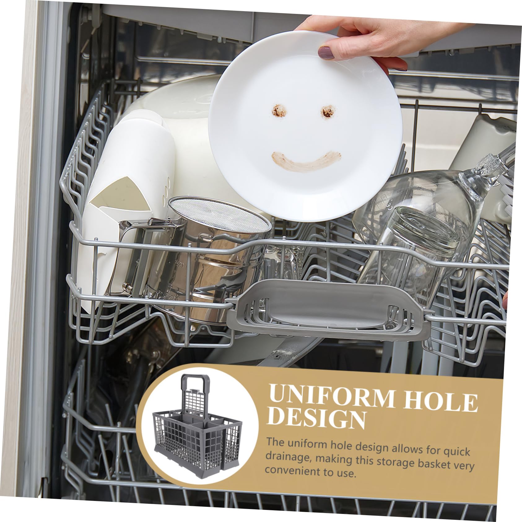 Cesta para Cubiertos de Lavavajillas de Plástico, Porta Utensilios para Cocina, Bandeja Diseño de Fondo Plano, Compatible Modelo 5060388574826, Organización para Artículos