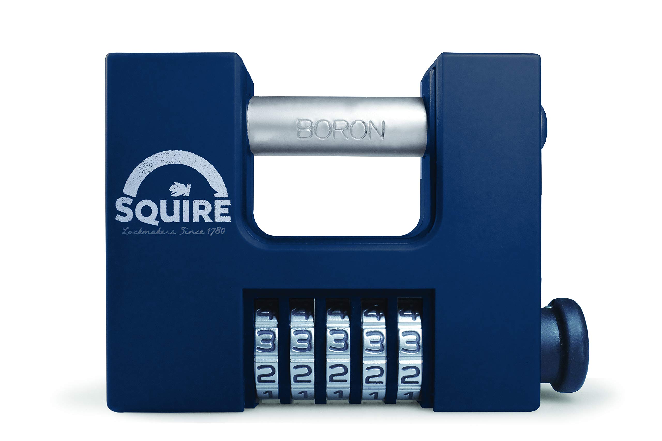 Squire Heavy Duty Padlock (CBW85) - Toughest Rotating Shackle - 5 Wheel Combination Block Padlock - Alloy Steel for Corrosion Resistance - Weatherproof Lock for Home, School & Shed (Blue, 85 mm)