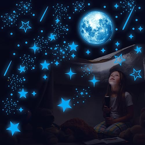 Miniatura 3 de Estrellas que brillan en la oscuridad para techo, estrellas de cielo estrellado y luna, decoración de pared del sistema solar espacial y planetas