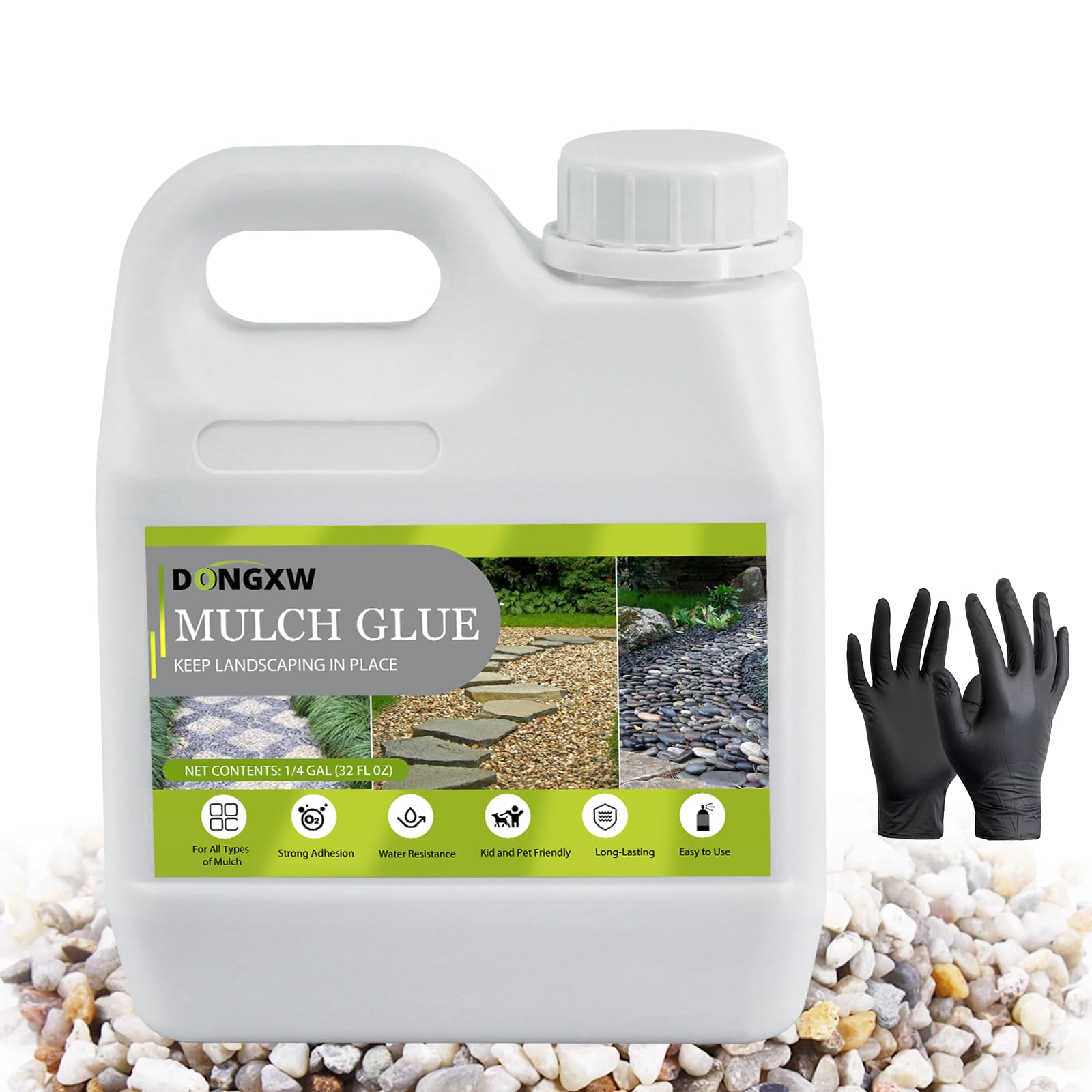Mulch Glue for Landscaping, Easy Hold Rock Glue for Landscaping, Fast Drying Landscape Mulch Stone Glues for Rocks Binder, Non-Toxic Strong Mulches Binder Pea Gravel Lock - 32oz