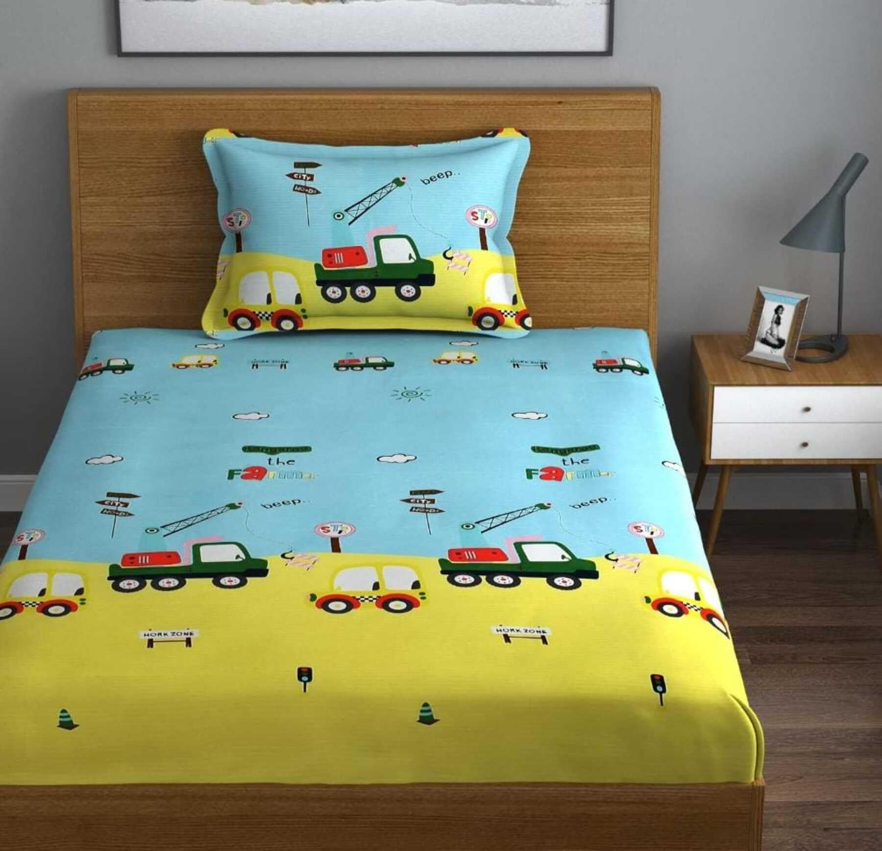 Single Bed Kids Room Elastic Fitted Bedsheet with1 Pillow Cover (Fits Upto 6 inch Mattress) (Light Blue) (B0CQ4VCBCC) Amazon Price History, Amazon Price Tracker