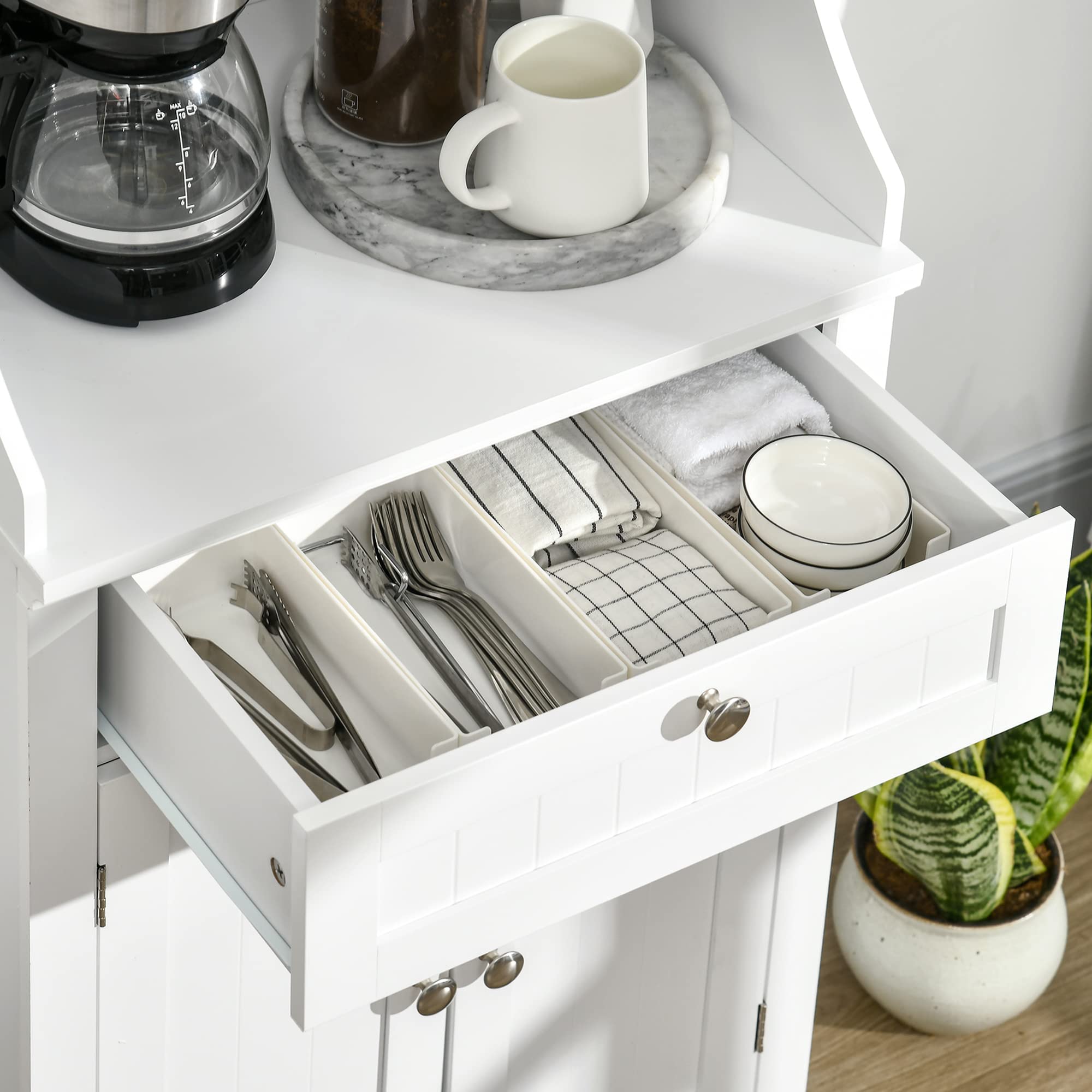 HOMCOM Mobile Cucina per Microonde e Piccoli Elettrodomestici, Mobile da Cucina con Supporto per Forno Microonde, Cassetto e Armadietto 2 Ante con Ripiano Regolabile, 60x40x122.5 cm, Bianco