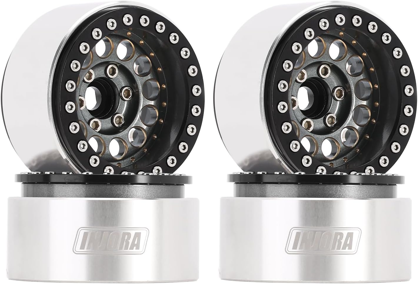 INJORA 1.9" Beadlock Wheel Rim - 153g Super Heavy Brass & Aluminum Deep Dish Wheel for 1/10 RC Crawler SCX10 TRX4 VS4-10 Gen8,Grey