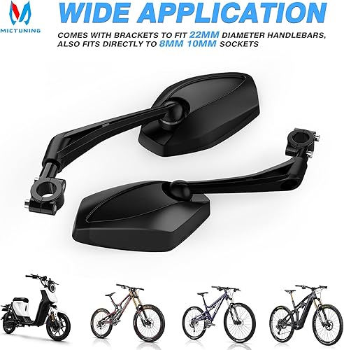 Miniatura 7 de MICTUNING Espejos de bicicleta  Lente azul convexa antirreflejo, espejo ABS resistente a los impactos, rotación de 180 grados ajustable para