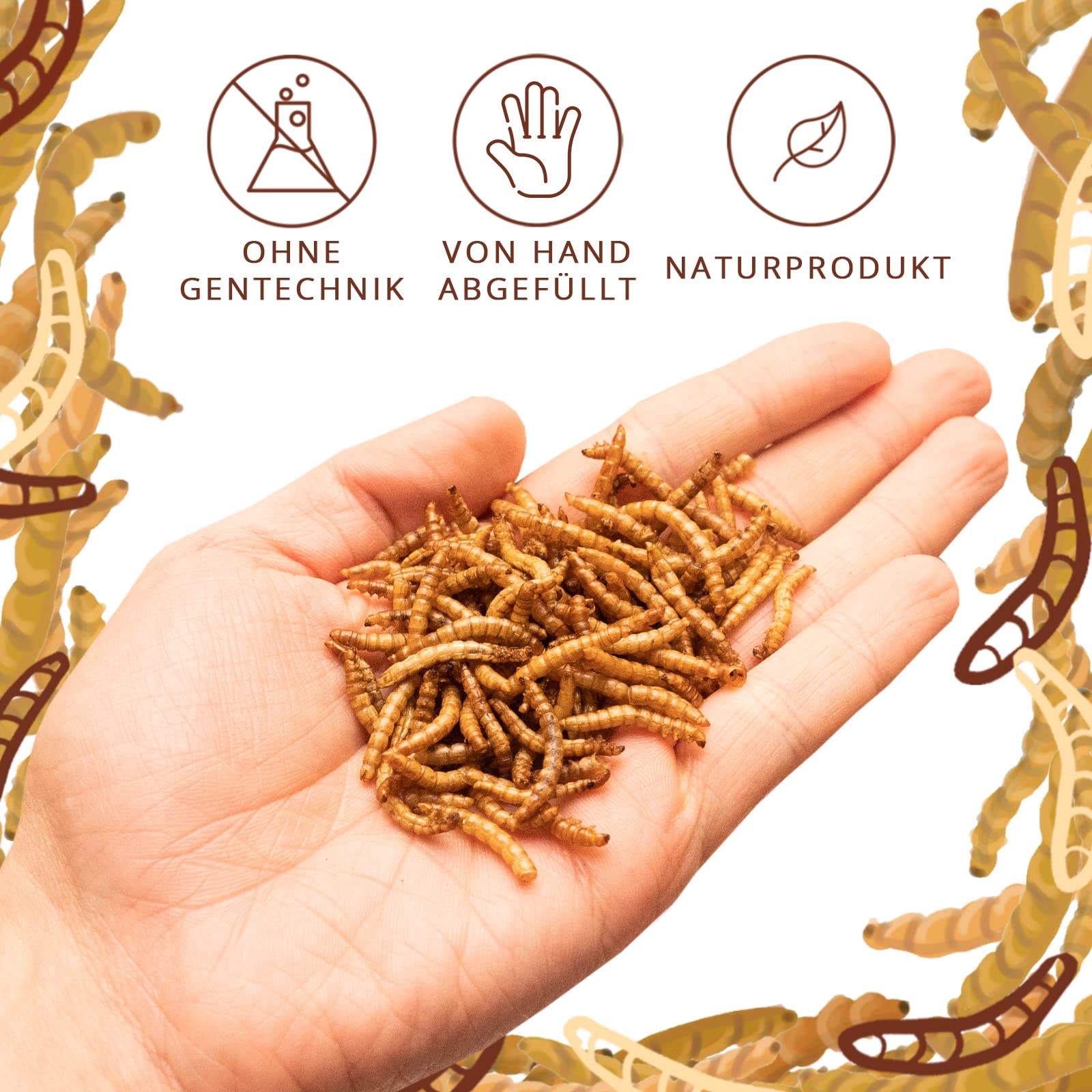 Mehlwürmer getrocknet, 2kg (entspricht 13 Litern) getrocknete Mehlwürmer, proteinreicher Snack für Wildvögel, Fische, Reptilien und Nager