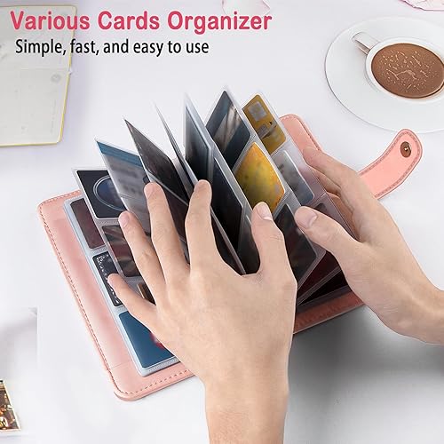 Miniatura 4 de bvya Organizador de tarjetas de visita con bloqueo RFID, cartera de piel sintética, para mujeres y hombres, organizador de tarjetas de crédito, 96