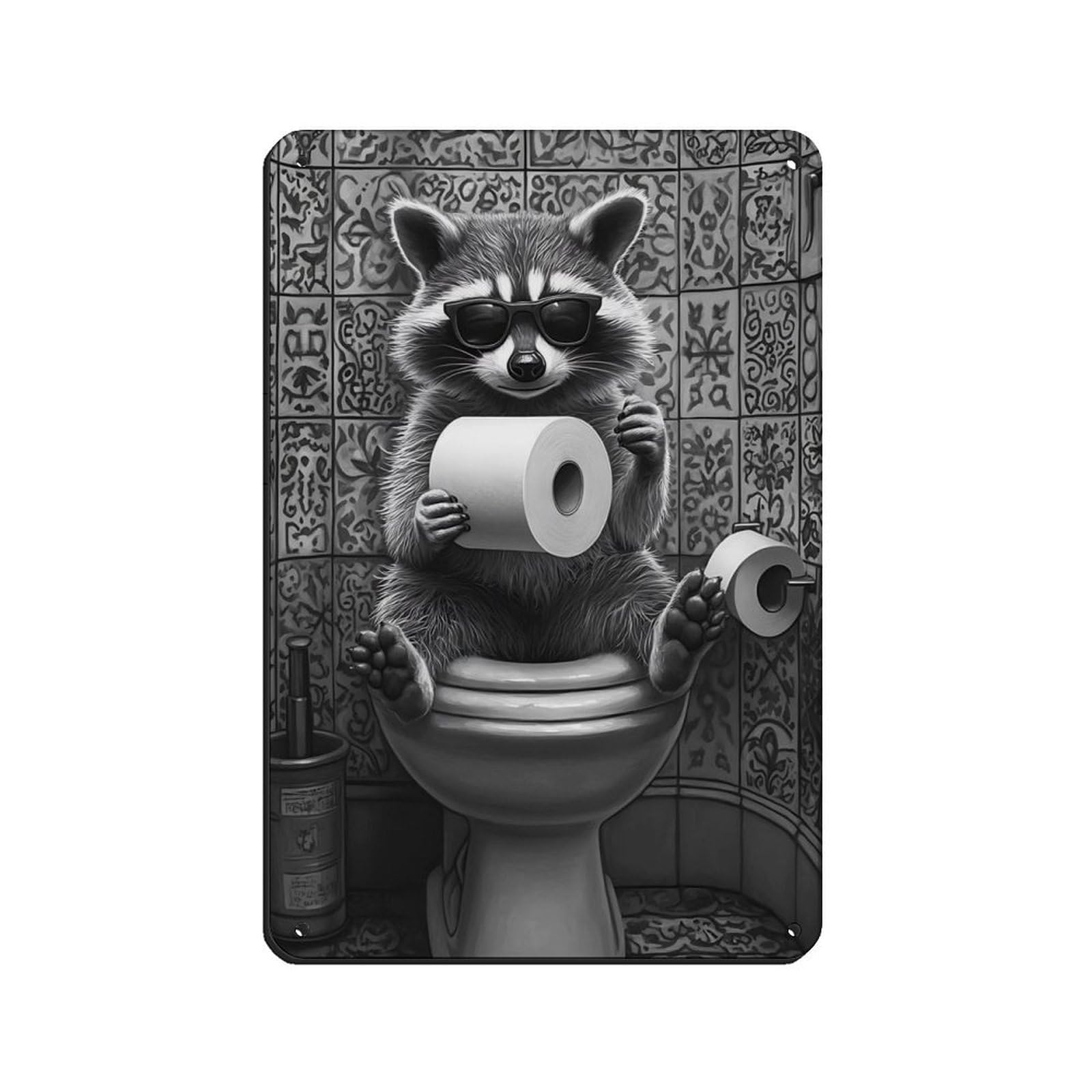 Lxwnze 20L X 30W Cm Quirky Raccoon,Funny Bathroom Decor Tin Sign Vintage Metal Pub Club Cafe Bar Home Wall Art Decoration Poster Retro 8X12inch(20X30cm)