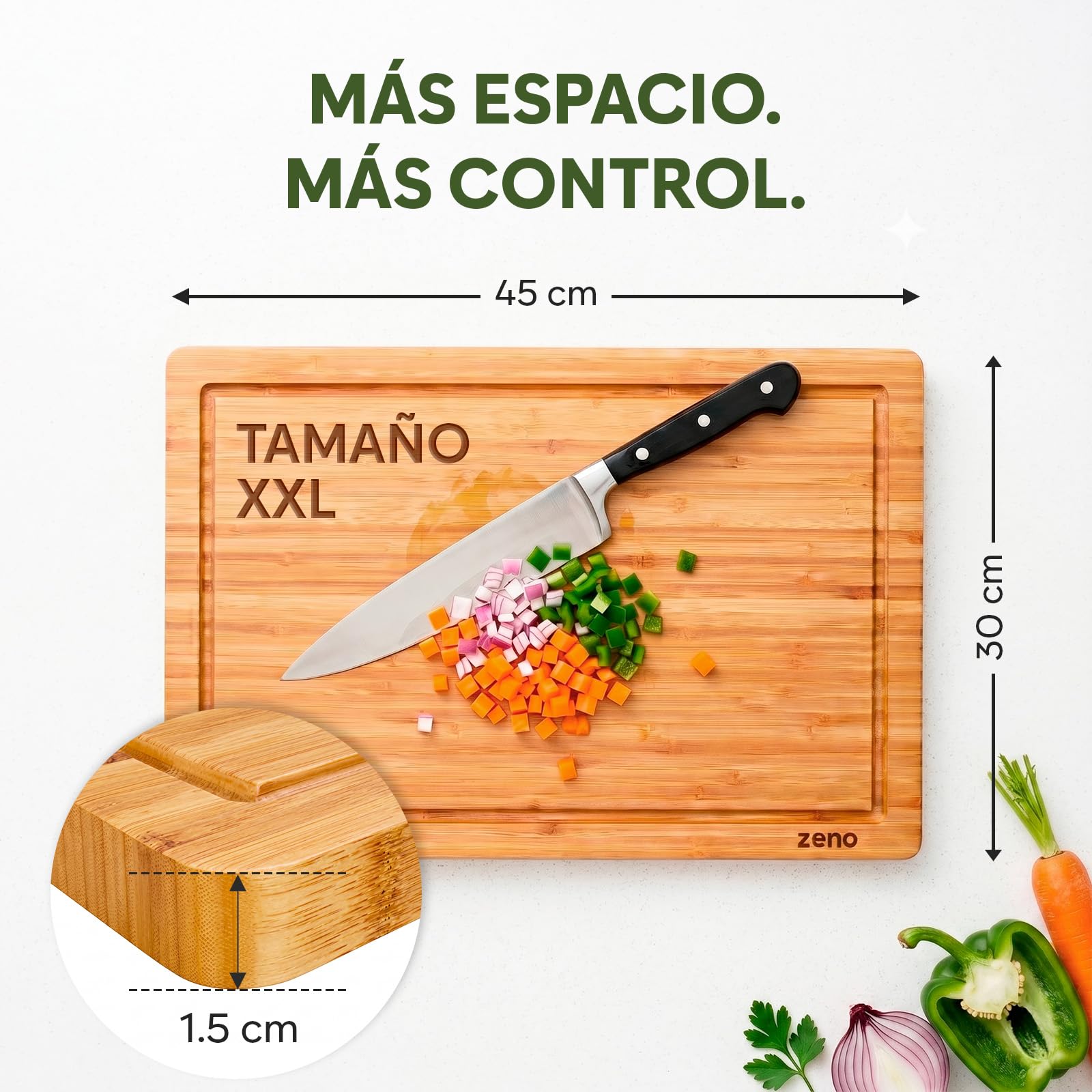 Tabla de Cortar de Bambú Extra Grande - 44.5 x 30 x 1.5 cm Tabla de Madera para Cocina, Bloque de Carnicero con Ranuras para Jugos
