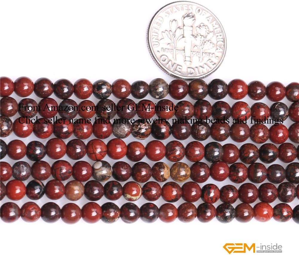 GEM-Inside 4mm Natural Dark Red Poppy Flower Jasper Stone Gemstone Semi Precious Round Spacer Beads for Jewelry Making 15" image 2