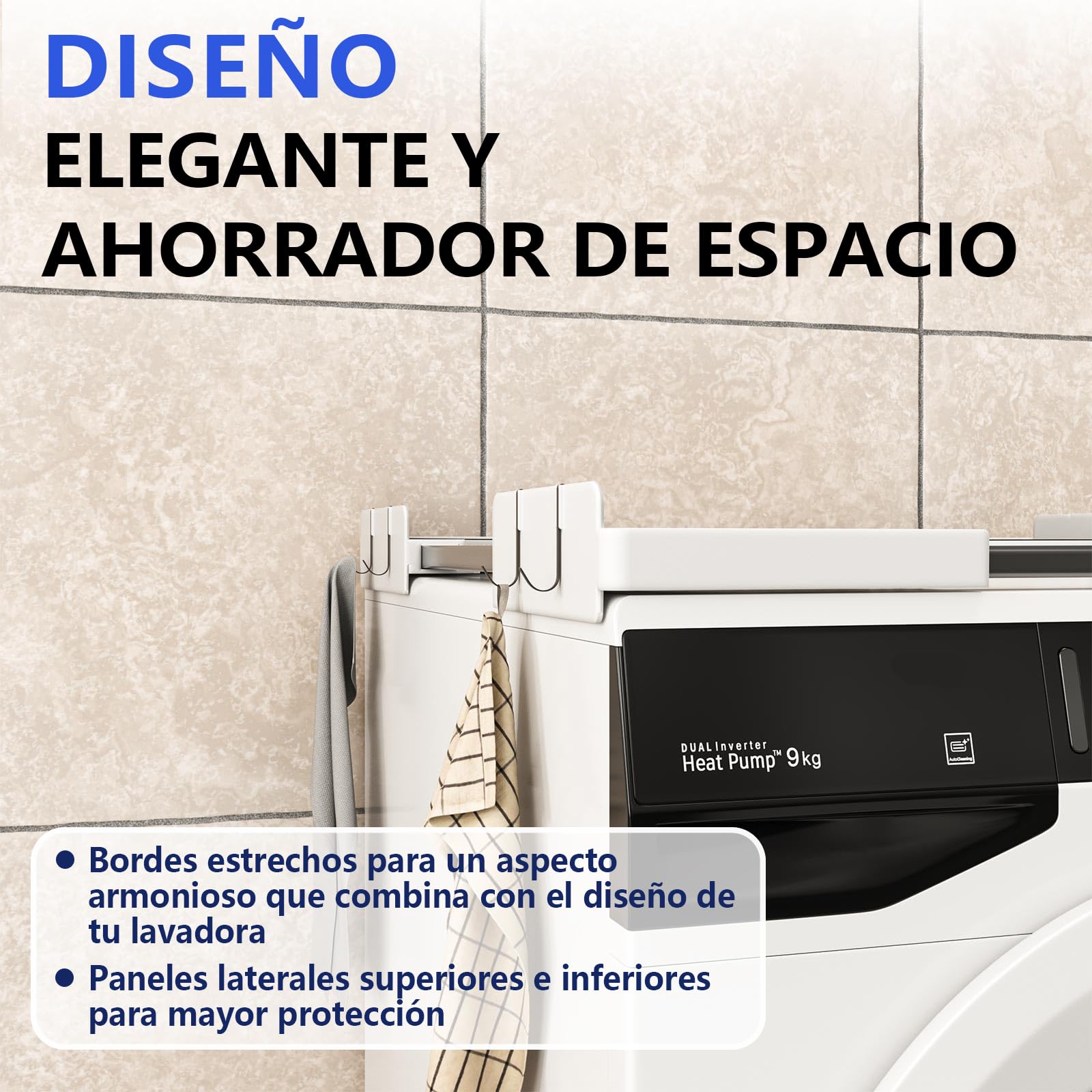 Slimline - Kit de apilamiento para Lavadora y Secadora, Marco Universal para electrodomésticos de 45-68 cm, diseño Que Ahorra Espacio con Correa de trinquete y 4 Ganchos multifunción (Blanco)